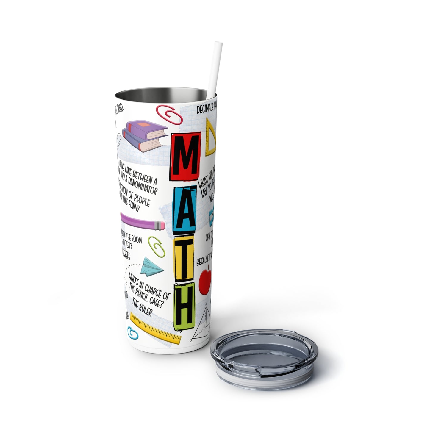 Math Teacher Skinny Steel Tumbler with Straw, 20oz