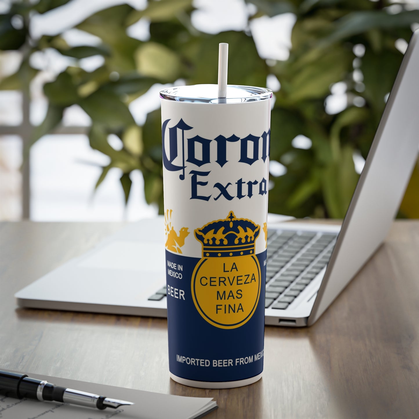 Beer Inspired Skinny Steel Tumbler with Straw, 20oz