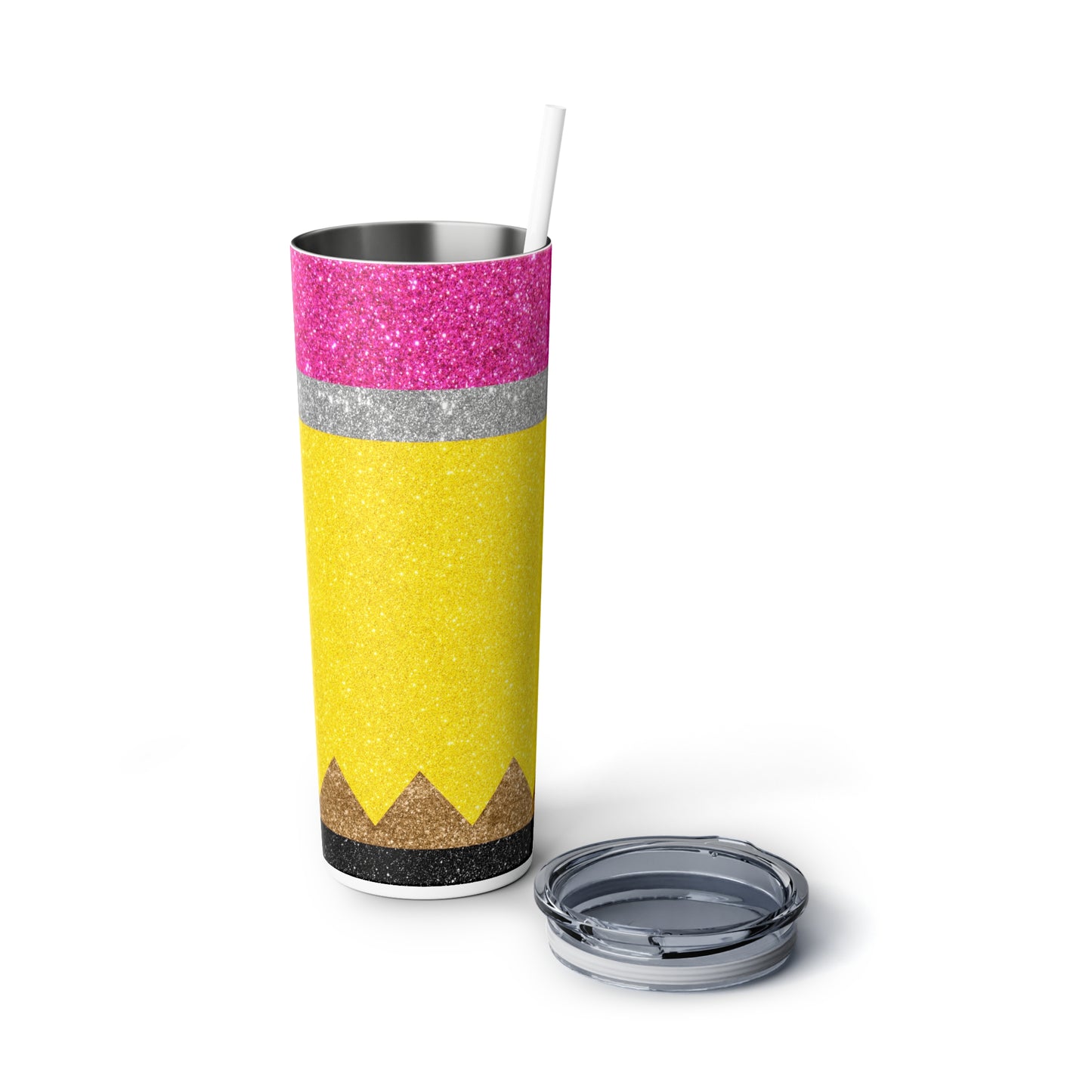 Teacher Glitter Pencil Skinny Steel Tumbler with Straw, 20oz