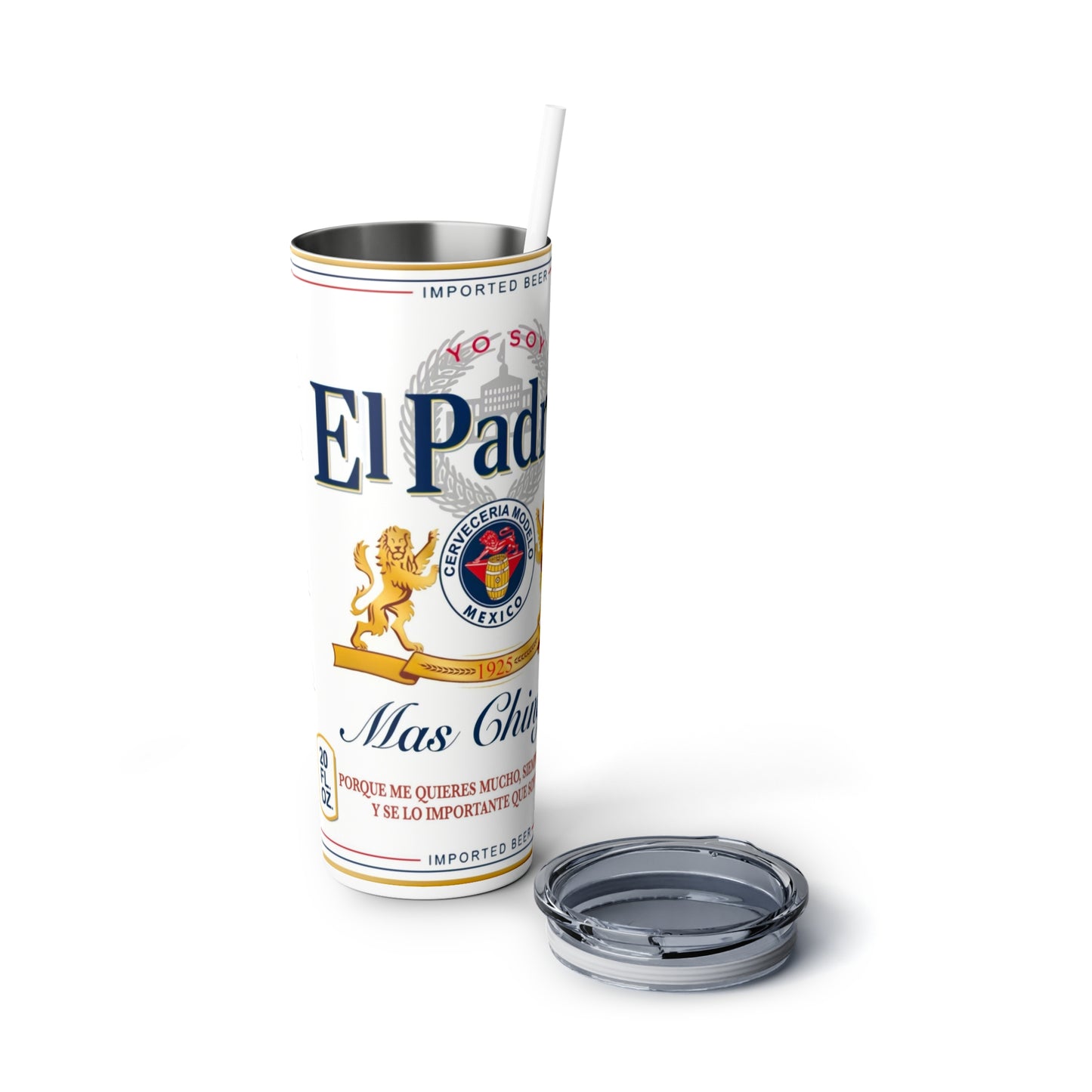 El Padrino Skinny Steel Tumbler with Straw, 20oz