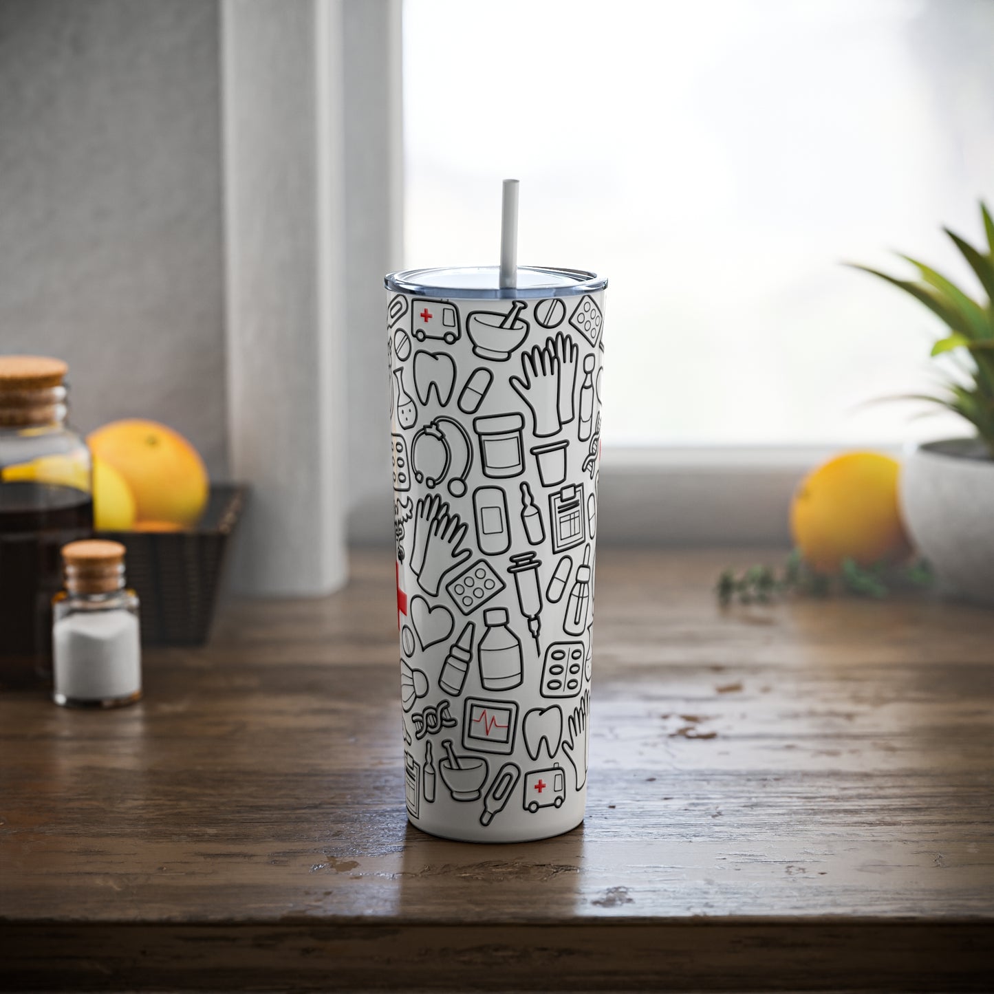 Medical Tools Skinny Steel Tumbler with Straw, 20oz