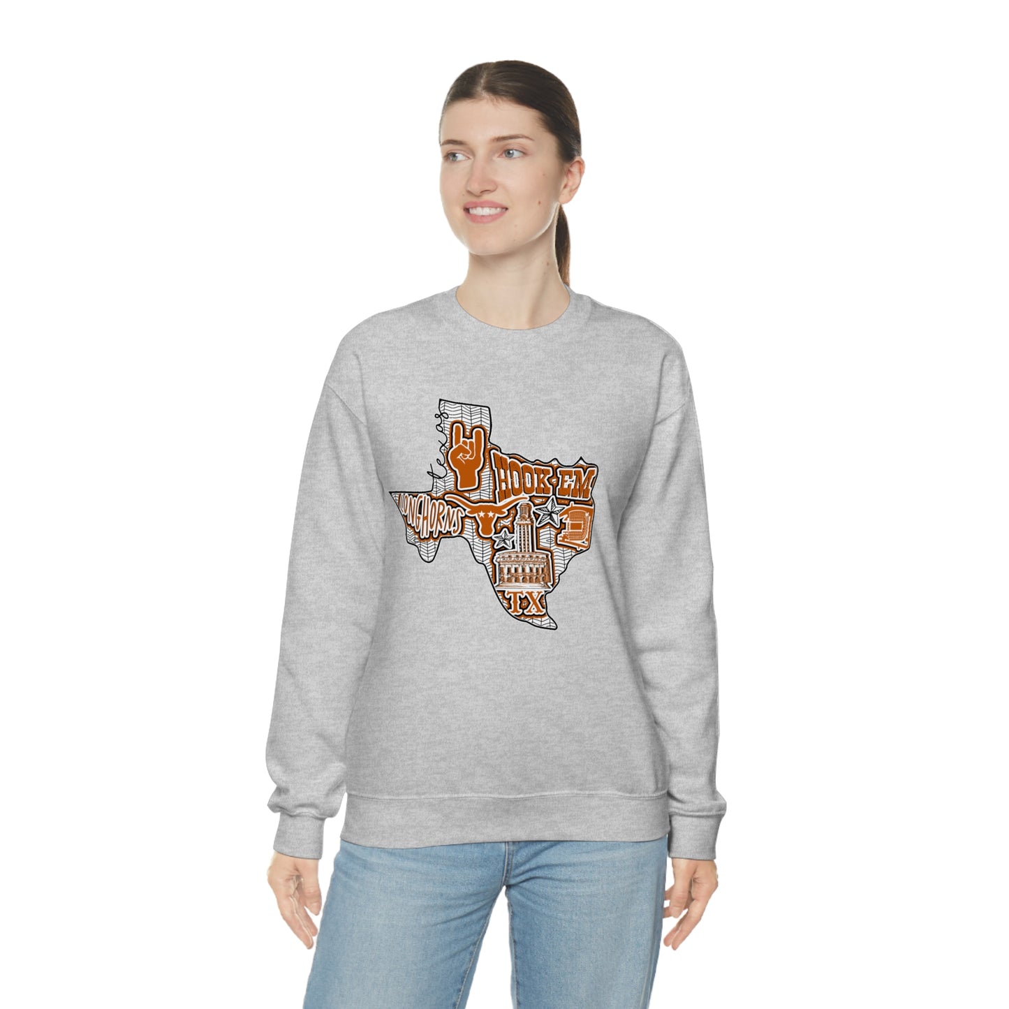 UT Hook Em Austin Texas Longhorn Football Unisex Heavy Blend Crewneck Sweatshirt