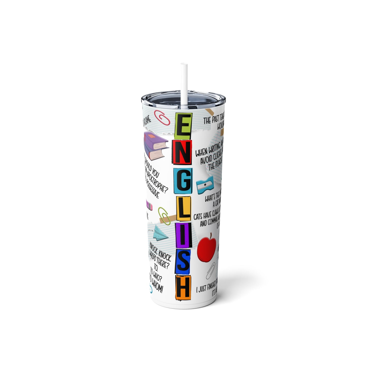 English Teacher Skinny Steel Tumbler with Straw, 20oz