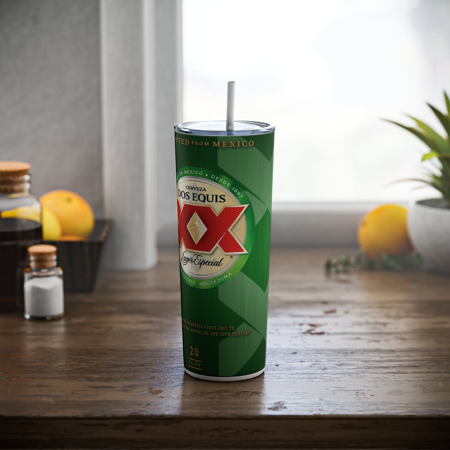 Beer Inspired Skinny Steel Tumbler with Straw, 20oz