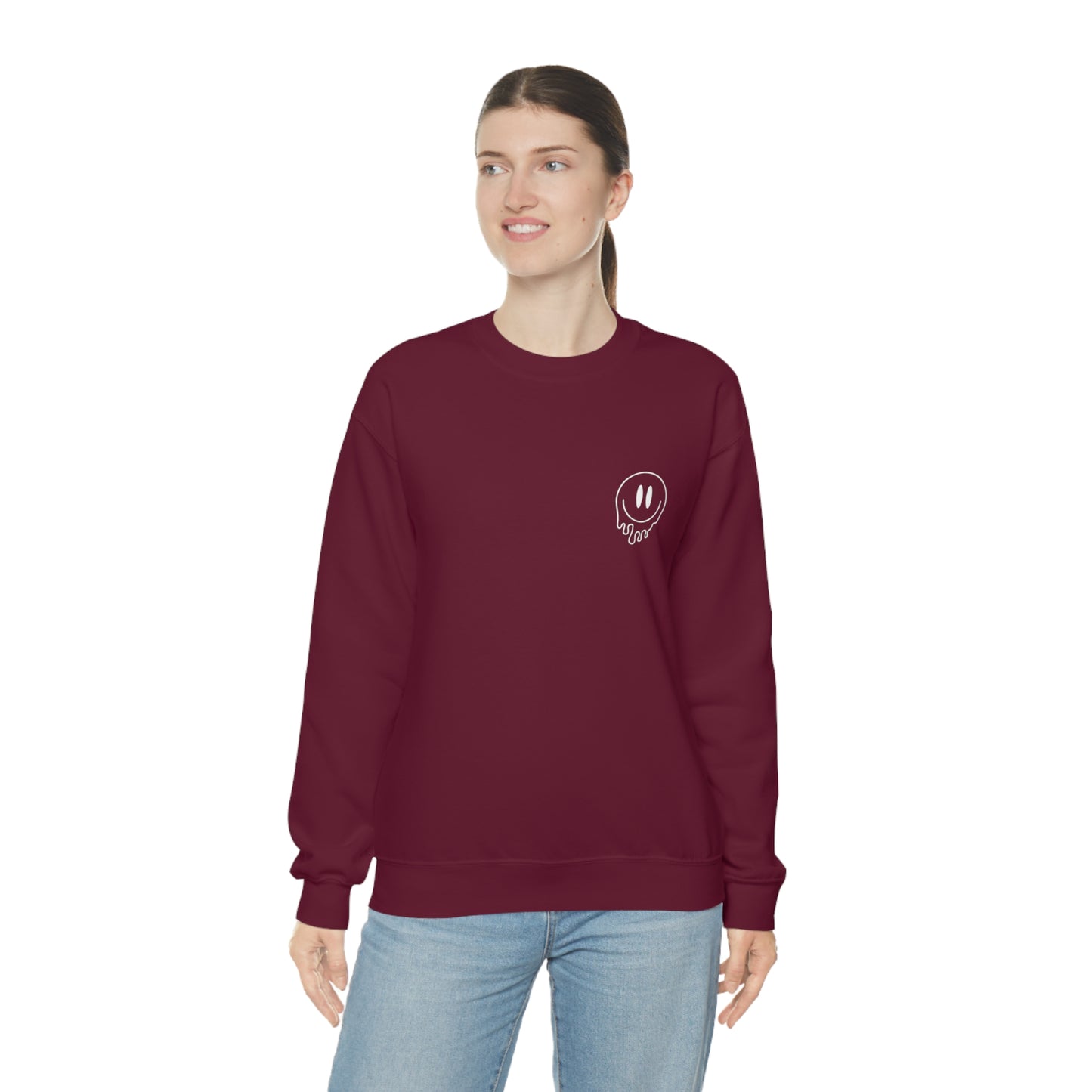 Melting Smiley Cool Moms Club Unisex DryBlend® Crewneck Sweatshirt Front/Back Print