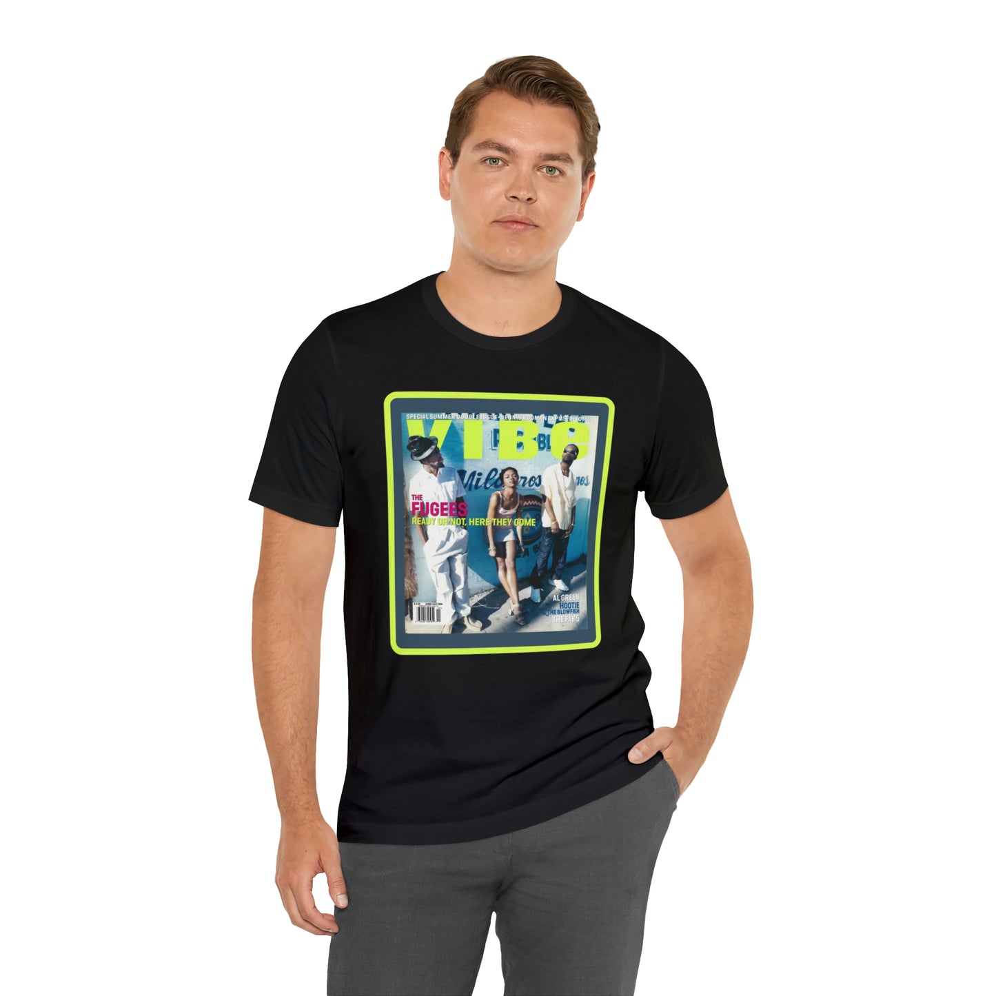 90s Throwback The Fugees Wyclef Jean, Pras Michel, and Lauryn Hill Vibe Magazine Unisex Jersey Short Sleeve Tee