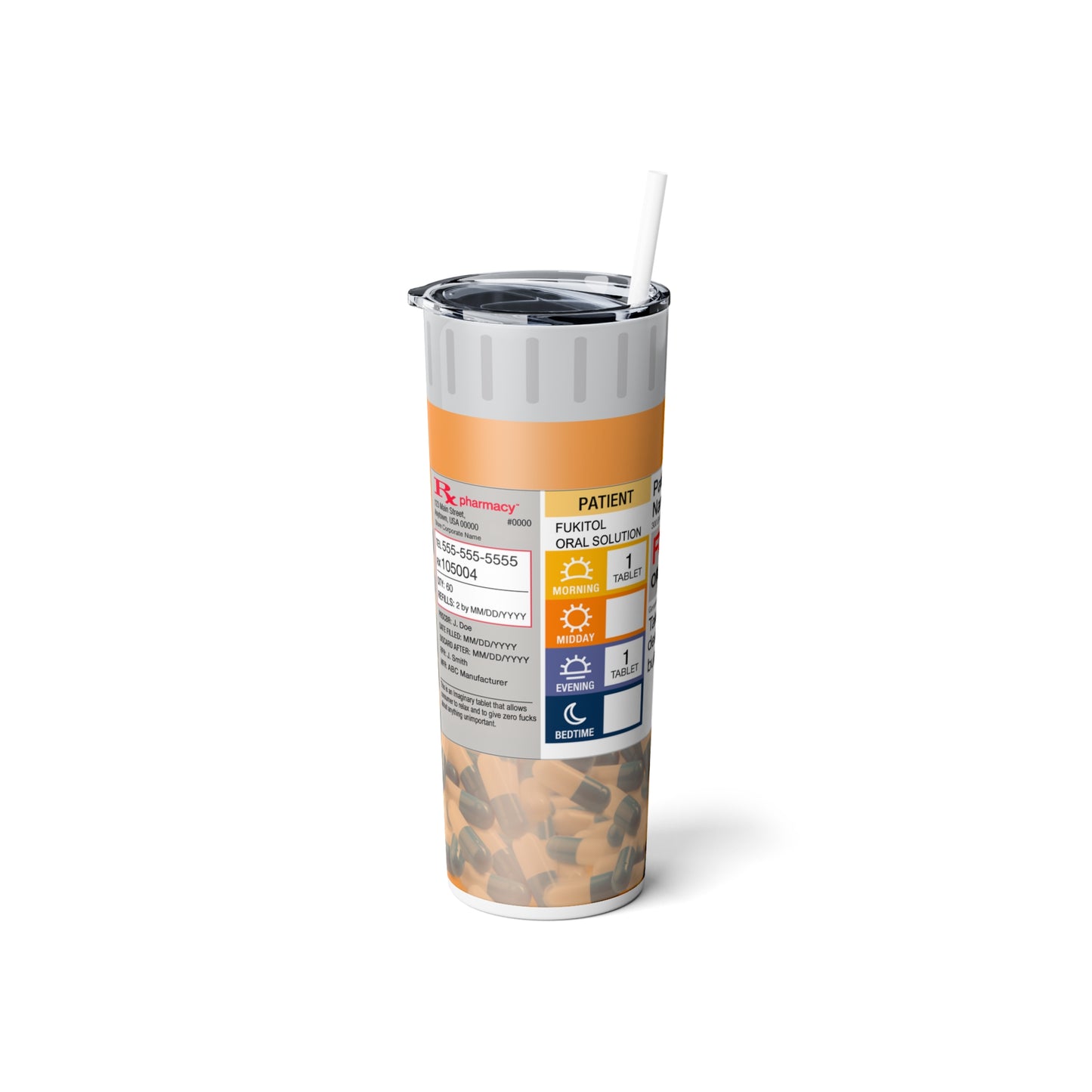Fukitol Prescription Skinny Steel Tumbler with Straw, 20oz