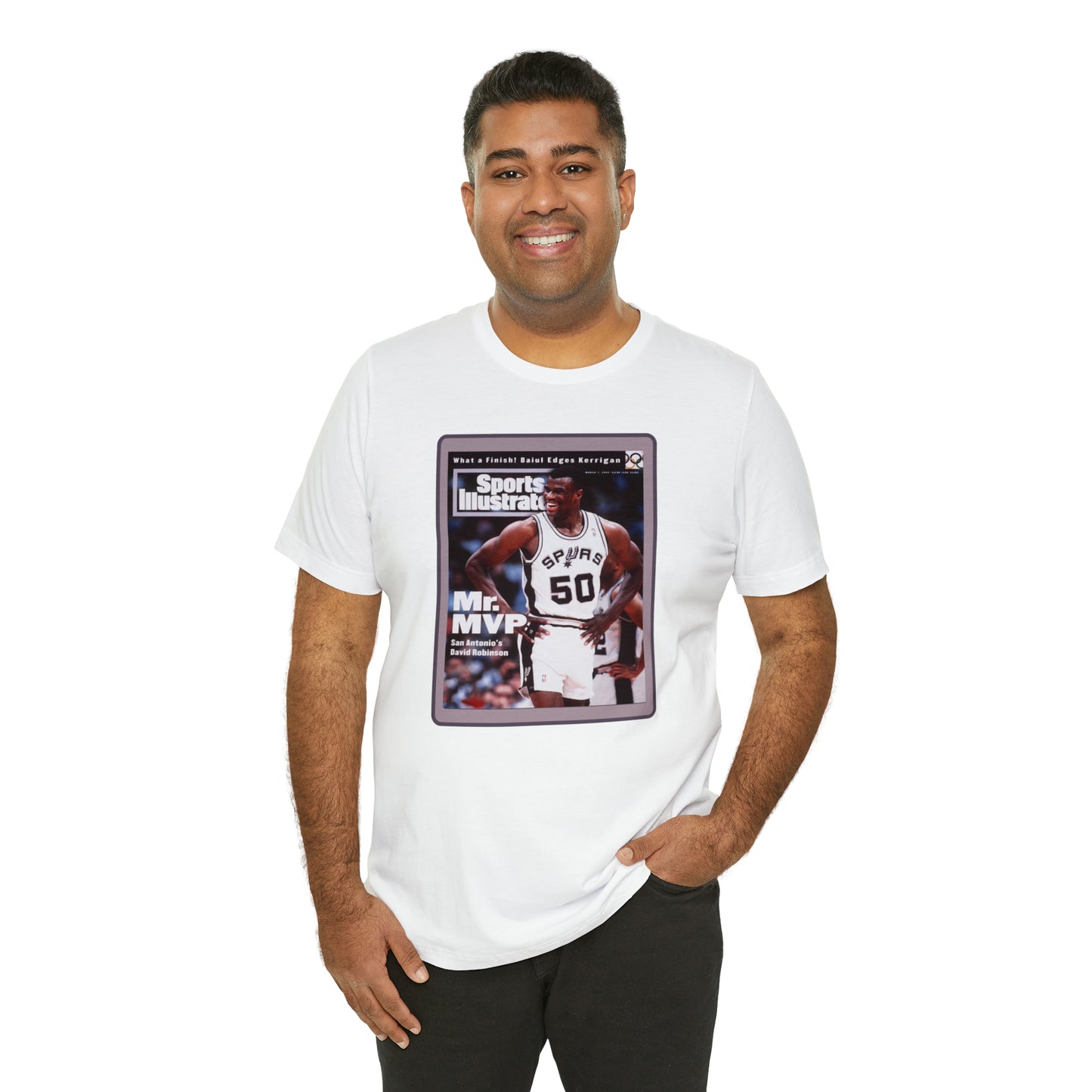 90s Throwback Spurs Basketball David Robinson Sports Illustrated Unisex Jersey Short Sleeve Tee