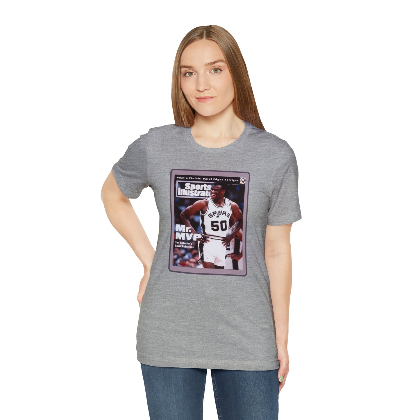 90s Throwback Spurs Basketball David Robinson Sports Illustrated Unisex Jersey Short Sleeve Tee