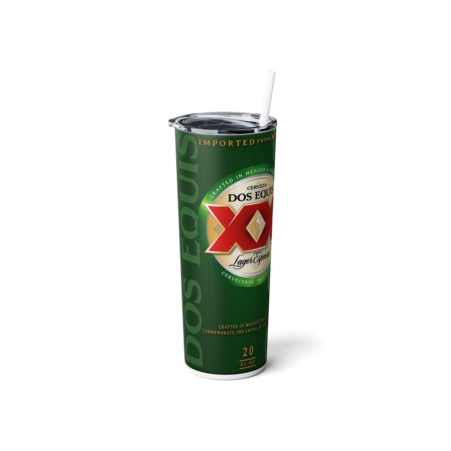 Beer Inspired Skinny Steel Tumbler with Straw, 20oz