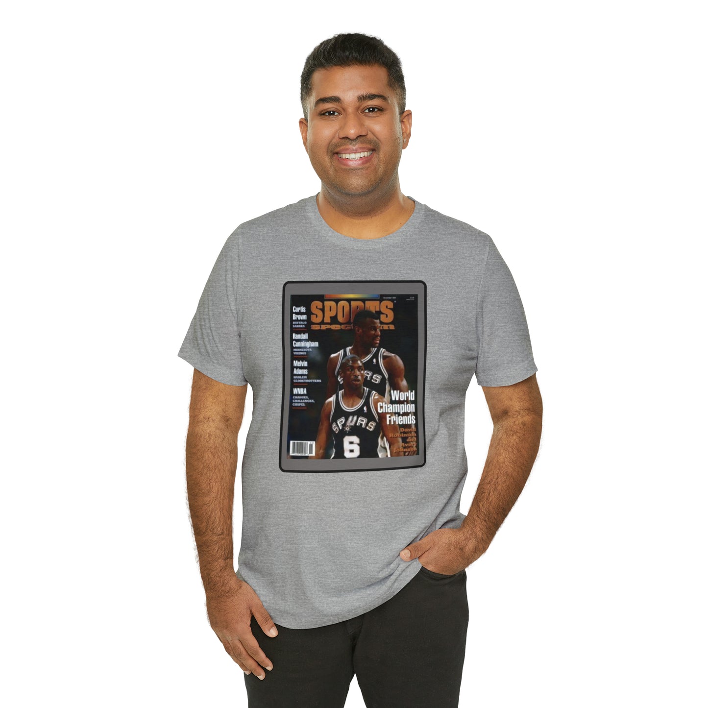 90s Throwback Spurs Basketball David Robinson Avery Johnson Sports Illustrated Unisex Jersey Short Sleeve Tee