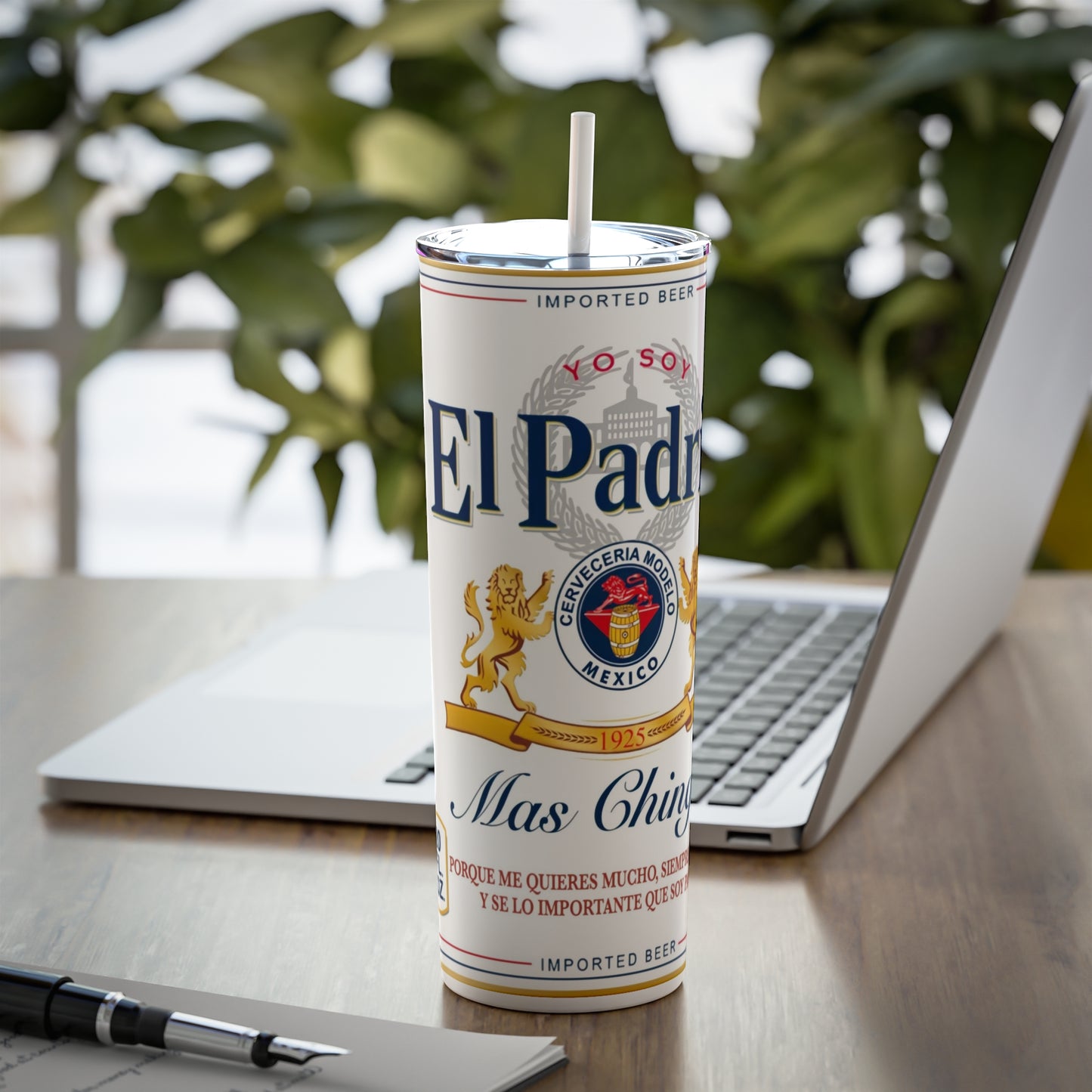 El Padrino Skinny Steel Tumbler with Straw, 20oz