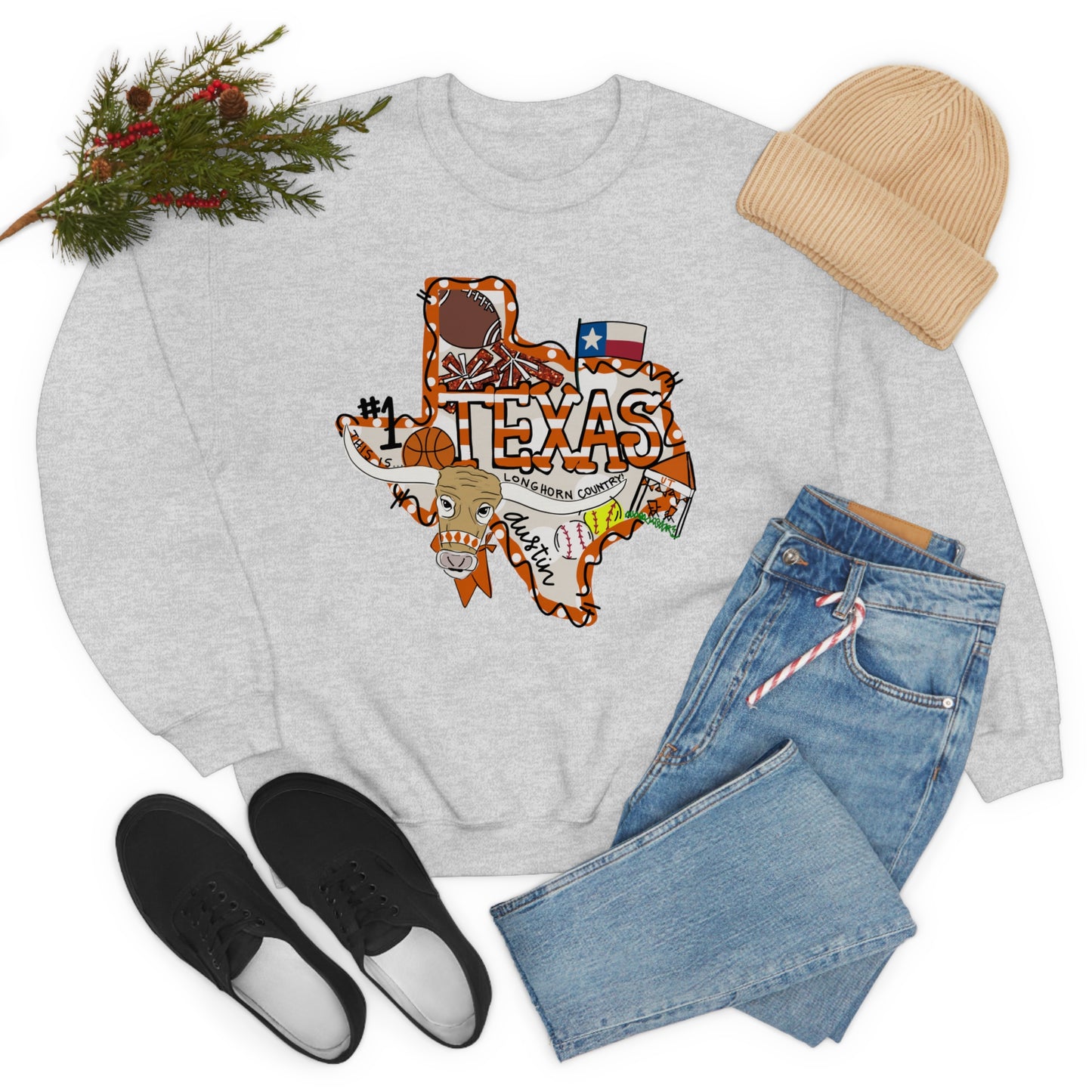 UT Hook Em Austin Texas Longhorn Football Unisex Heavy Blend Crewneck Sweatshirt