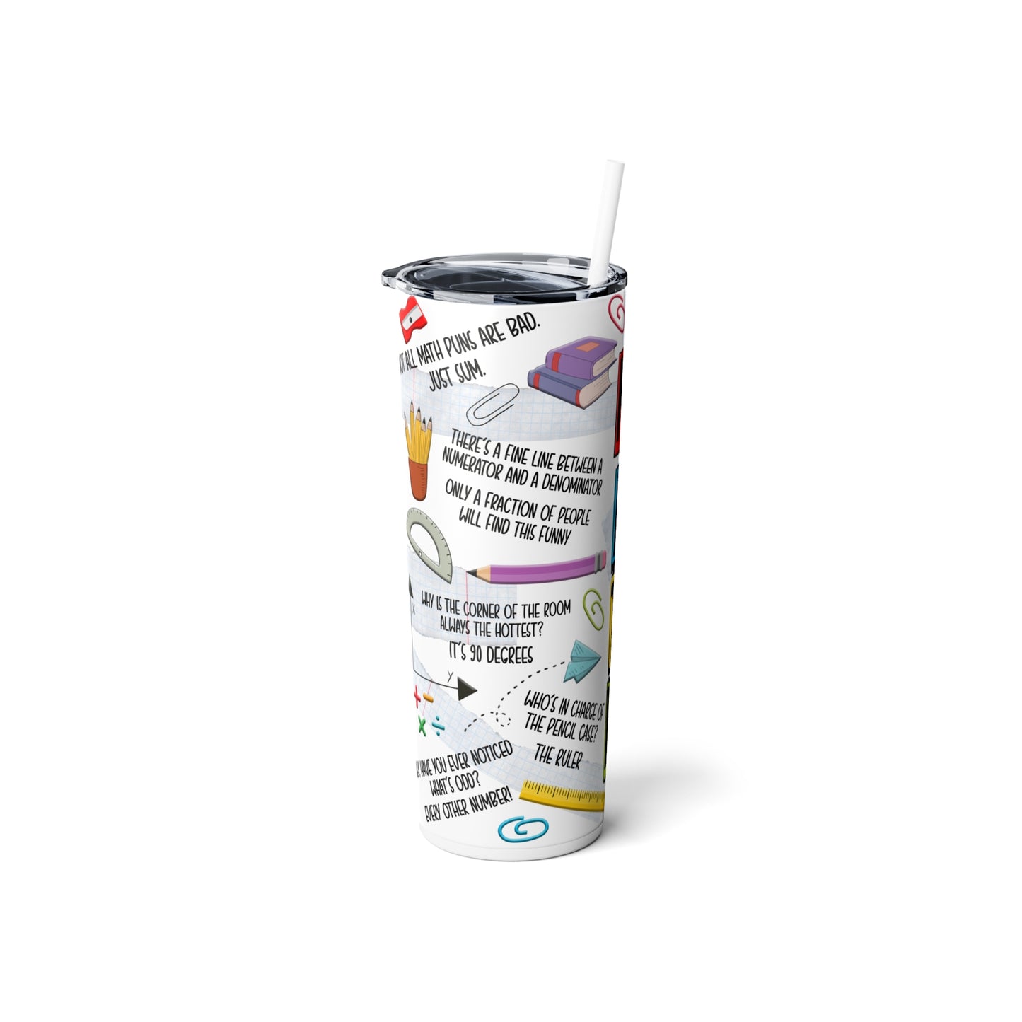 Math Teacher Skinny Steel Tumbler with Straw, 20oz
