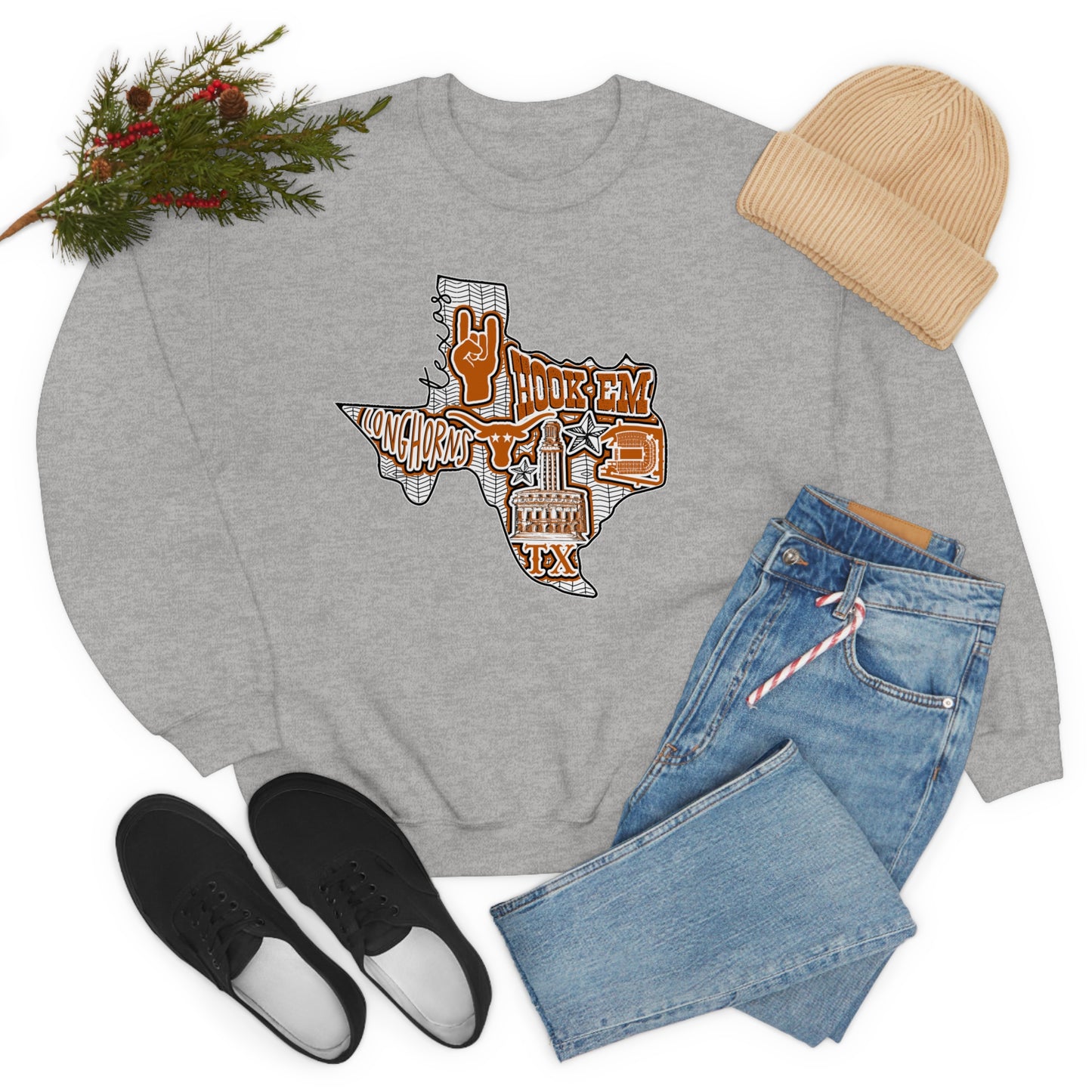 UT Hook Em Austin Texas Longhorn Football Unisex Heavy Blend Crewneck Sweatshirt