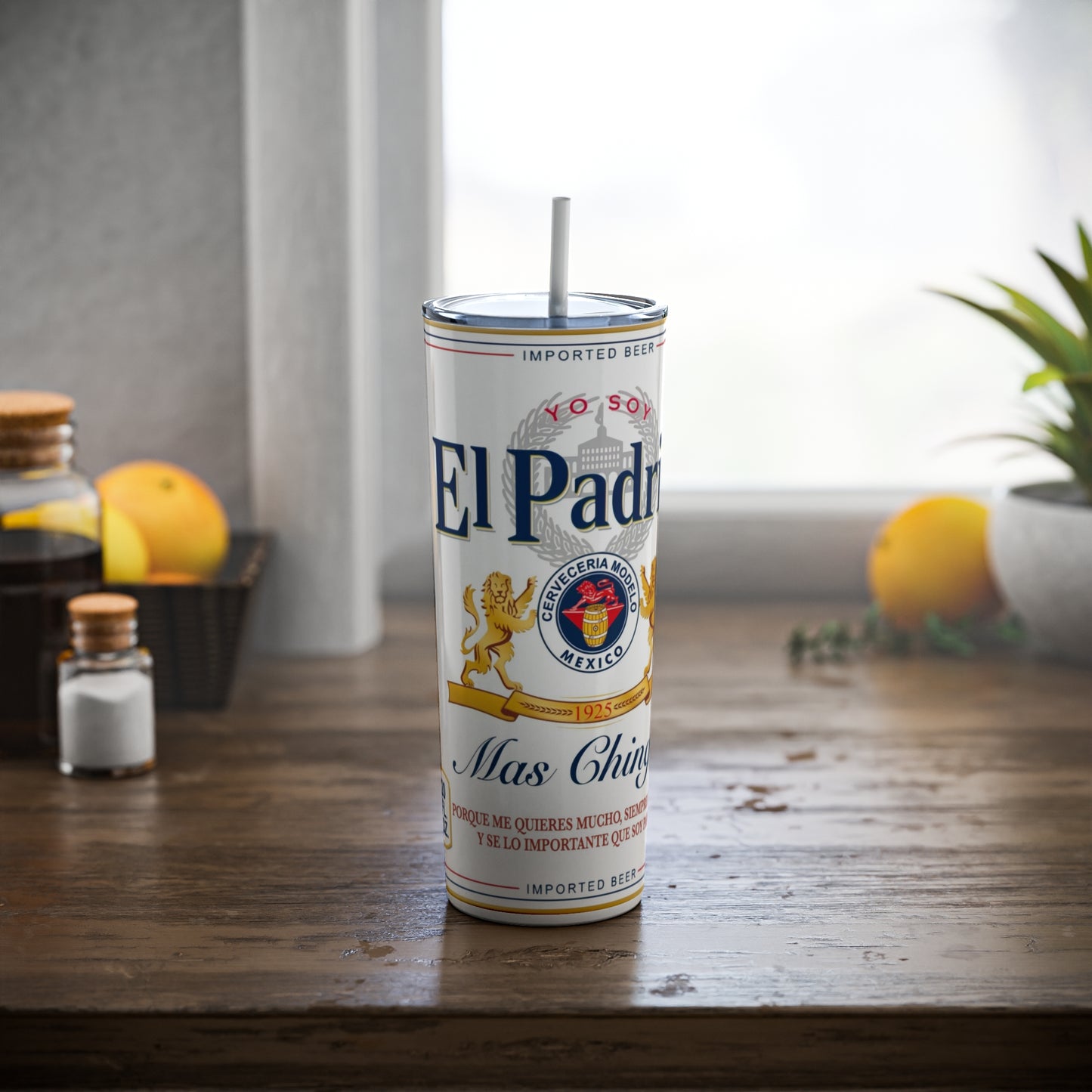 El Padrino Skinny Steel Tumbler with Straw, 20oz