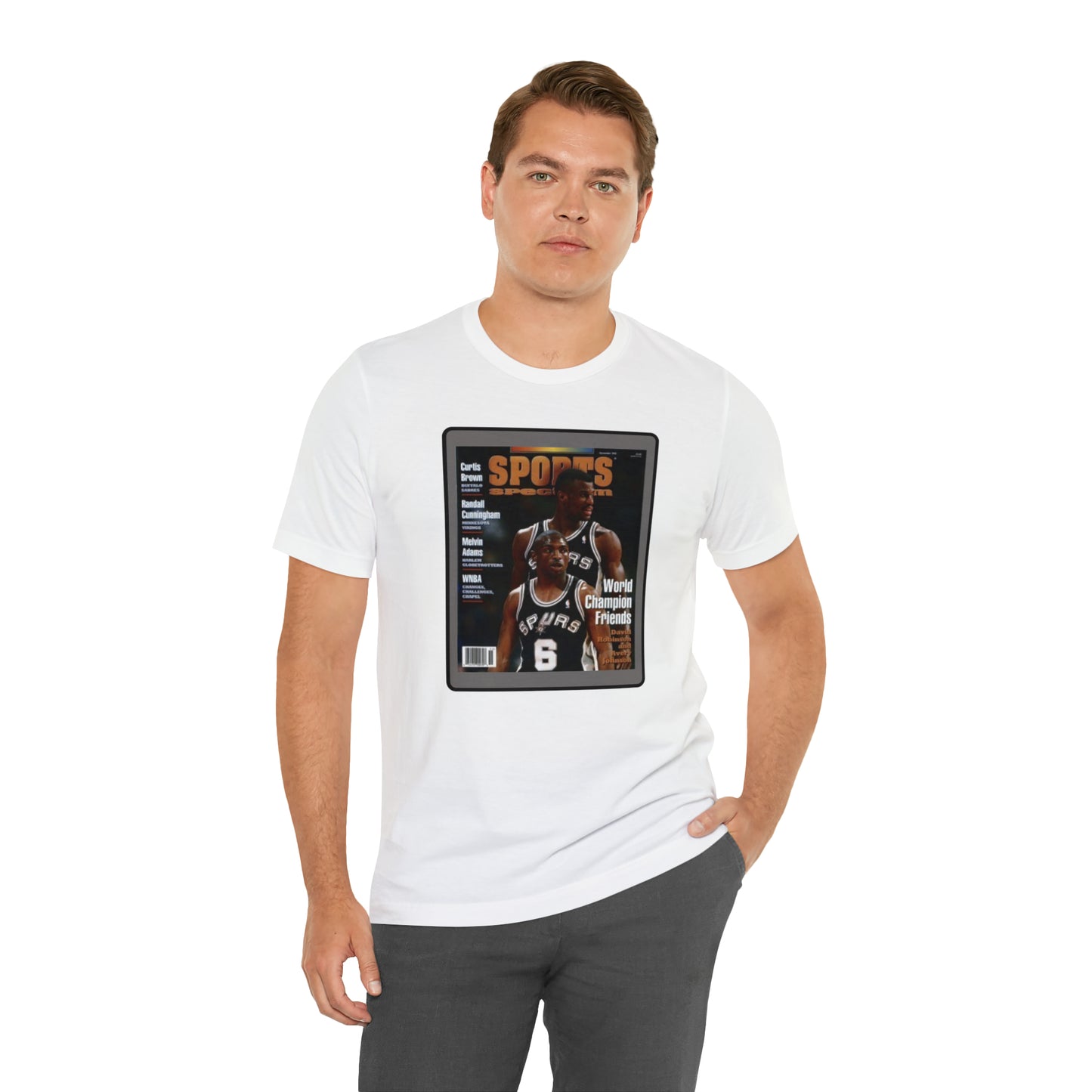 90s Throwback Spurs Basketball David Robinson Avery Johnson Sports Illustrated Unisex Jersey Short Sleeve Tee