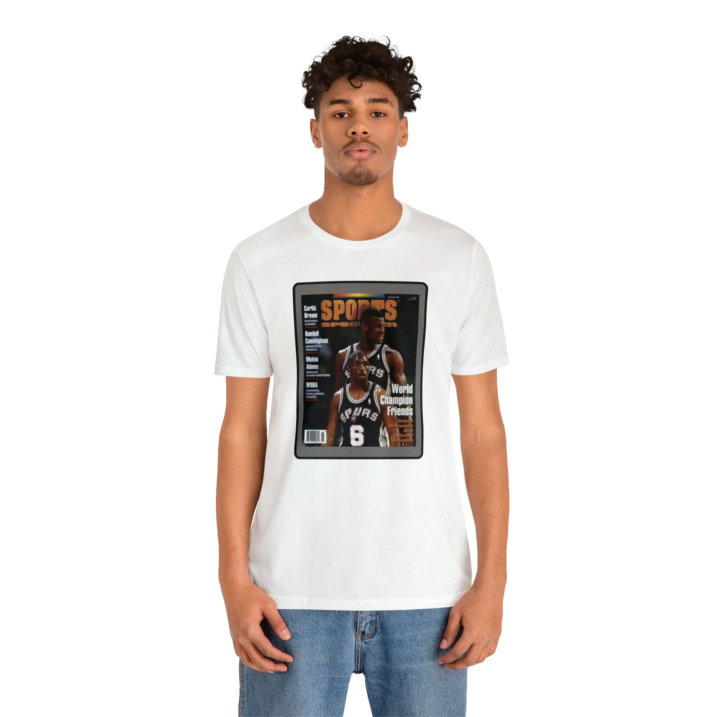 90s Throwback Spurs Basketball David Robinson Avery Johnson Sports Illustrated Unisex Jersey Short Sleeve Tee