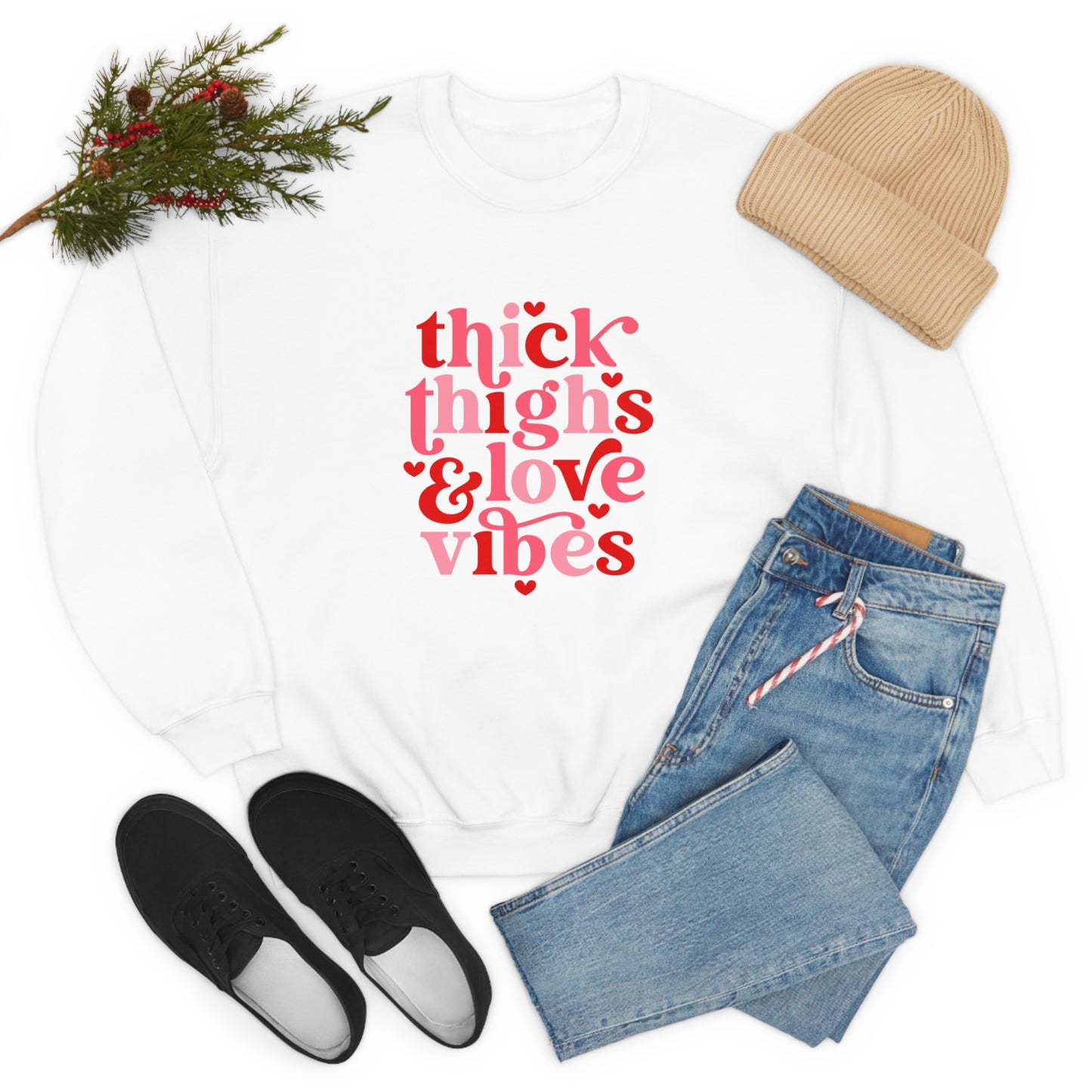 Thick Thighs Love Vibes Valentines Day Unisex Heavy Blend Crewneck Sweatshirt
