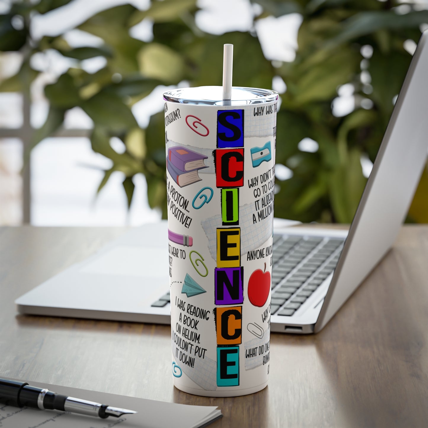 Science Teacher Skinny Steel Tumbler with Straw, 20oz