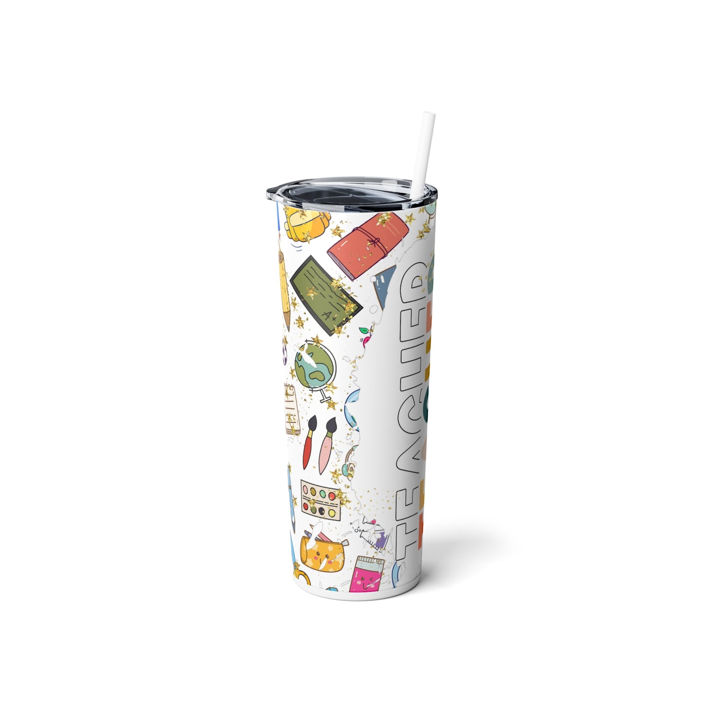 Teacher Life Skinny Steel Tumbler with Straw, 20oz