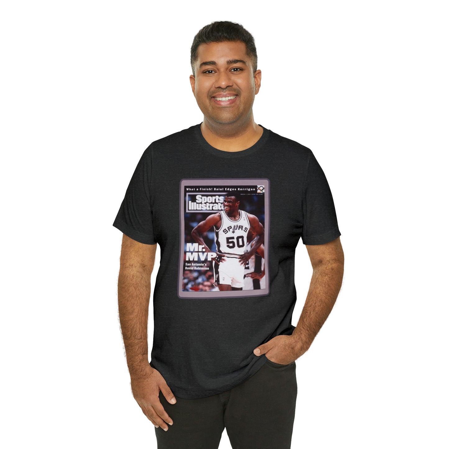 90s Throwback Spurs Basketball David Robinson Sports Illustrated Unisex Jersey Short Sleeve Tee