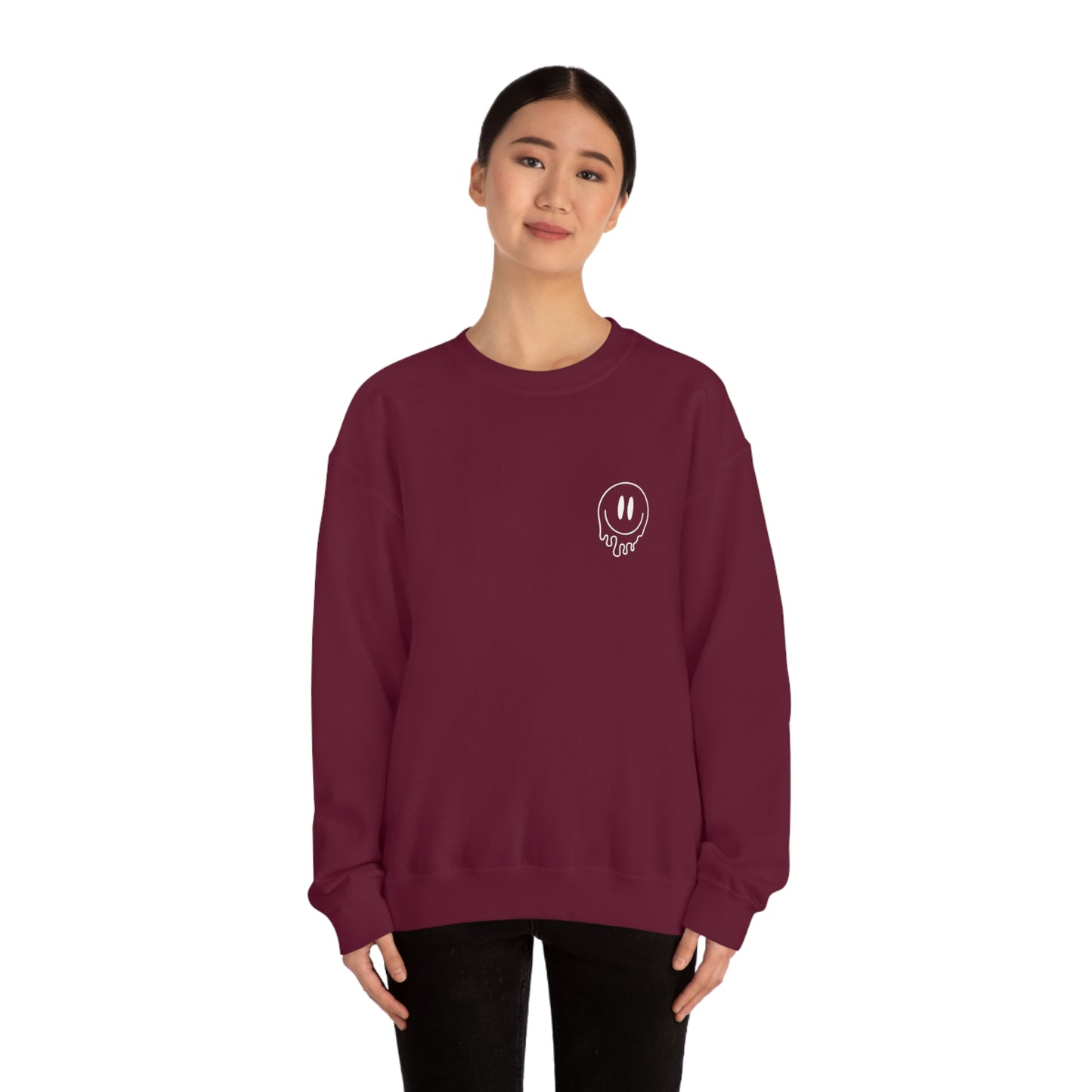 Melting Smiley Cool Moms Club Unisex DryBlend® Crewneck Sweatshirt Front/Back Print