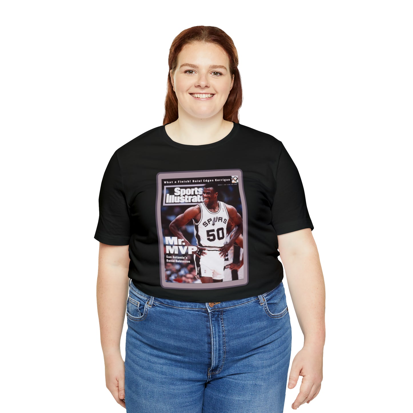 90s Throwback Spurs Basketball David Robinson Sports Illustrated Unisex Jersey Short Sleeve Tee
