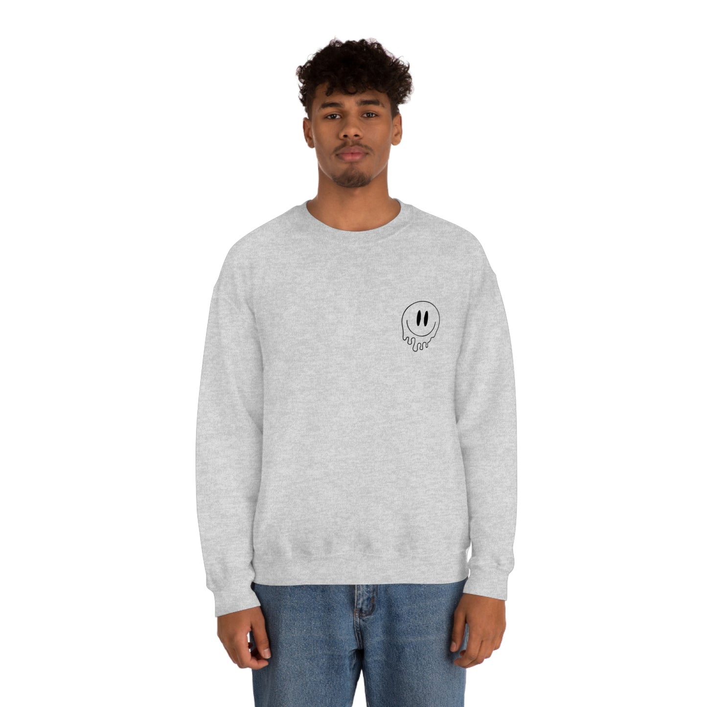 Melting Smiley Tired Moms Club Unisex DryBlend® Crewneck Sweatshirt Front/Back Print