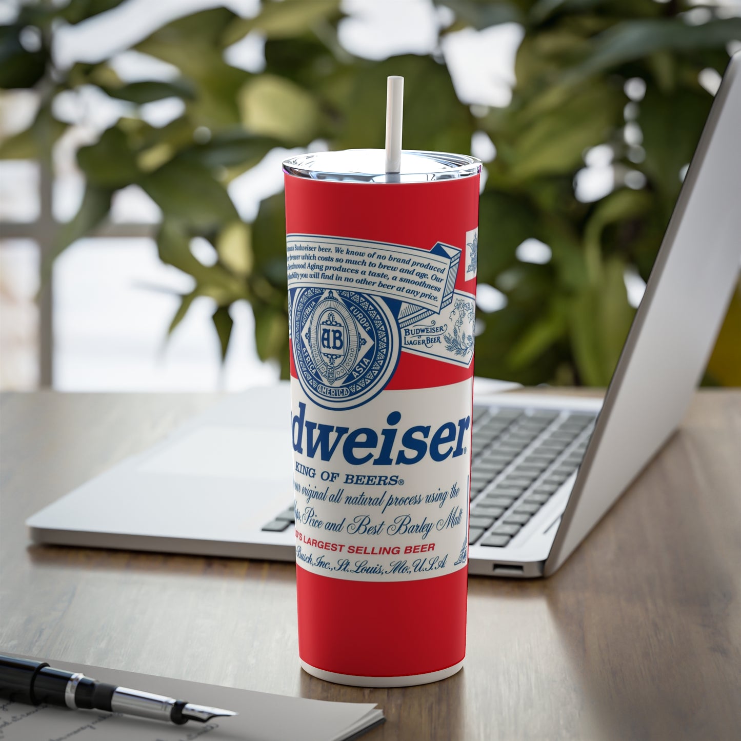 Beer Inspired Skinny Steel Tumbler with Straw, 20oz