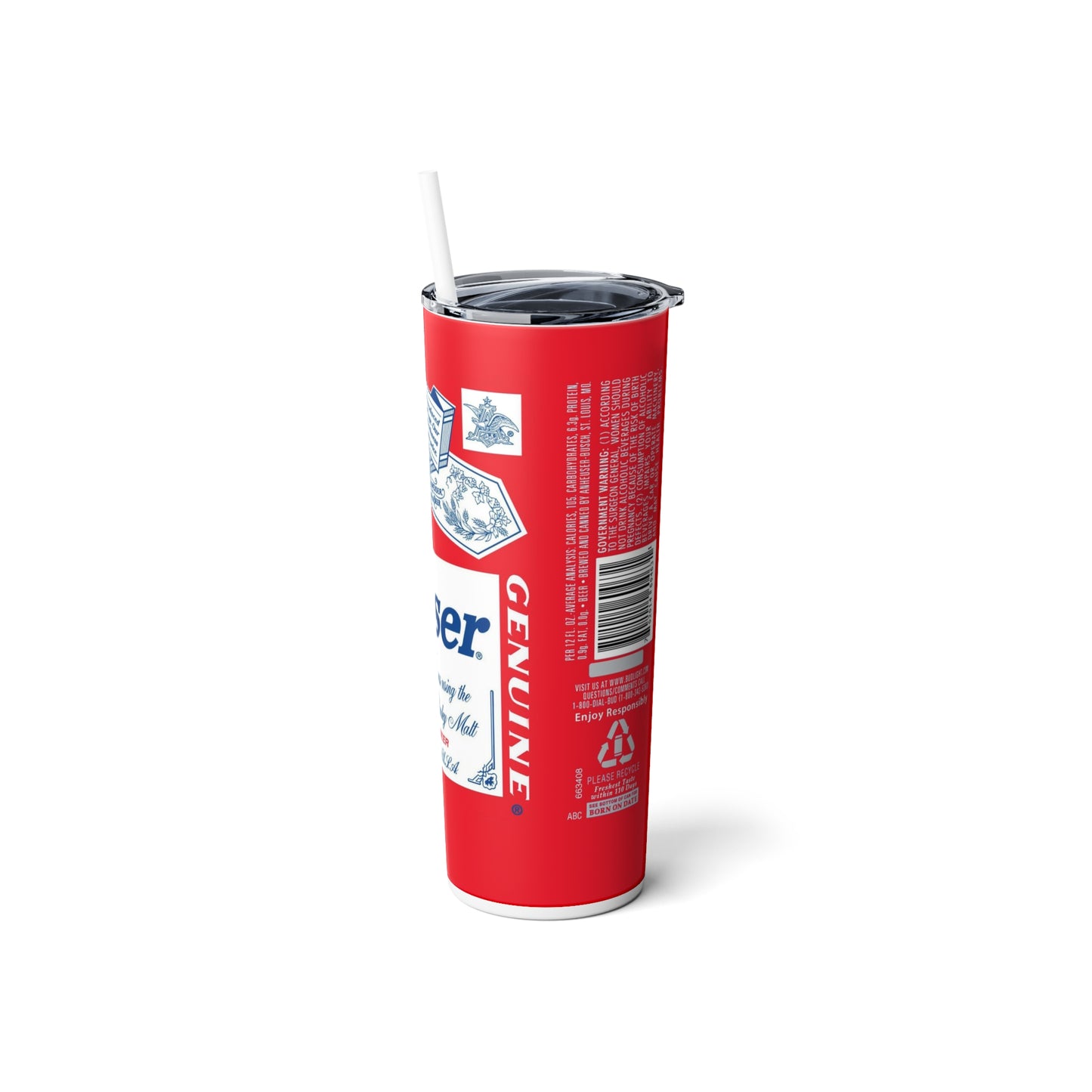 Beer Inspired Skinny Steel Tumbler with Straw, 20oz