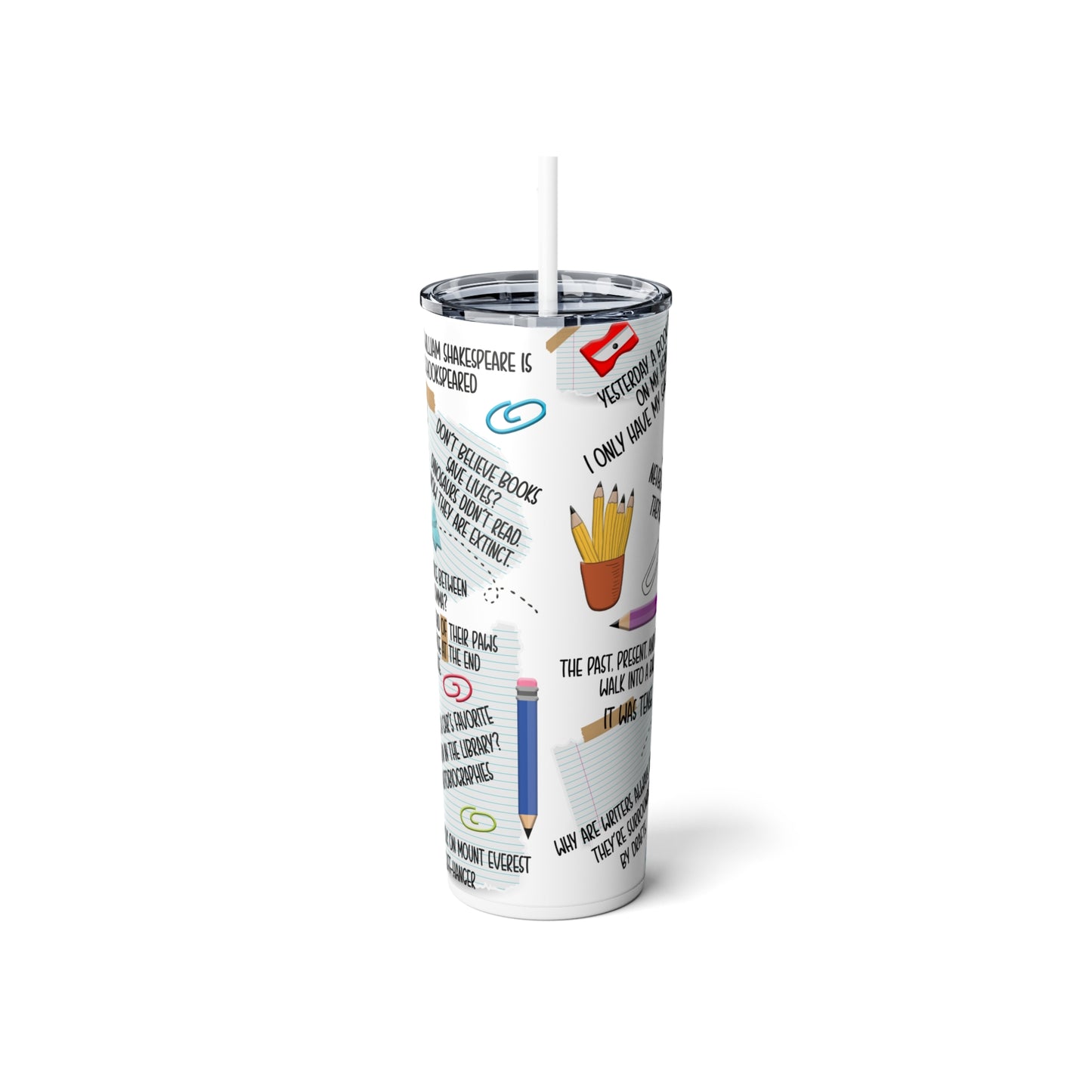 English Teacher Skinny Steel Tumbler with Straw, 20oz