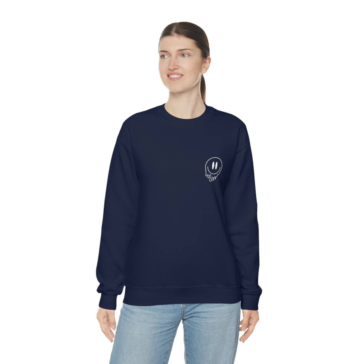 Melting Smiley Cool Moms Club Unisex DryBlend® Crewneck Sweatshirt Front/Back Print