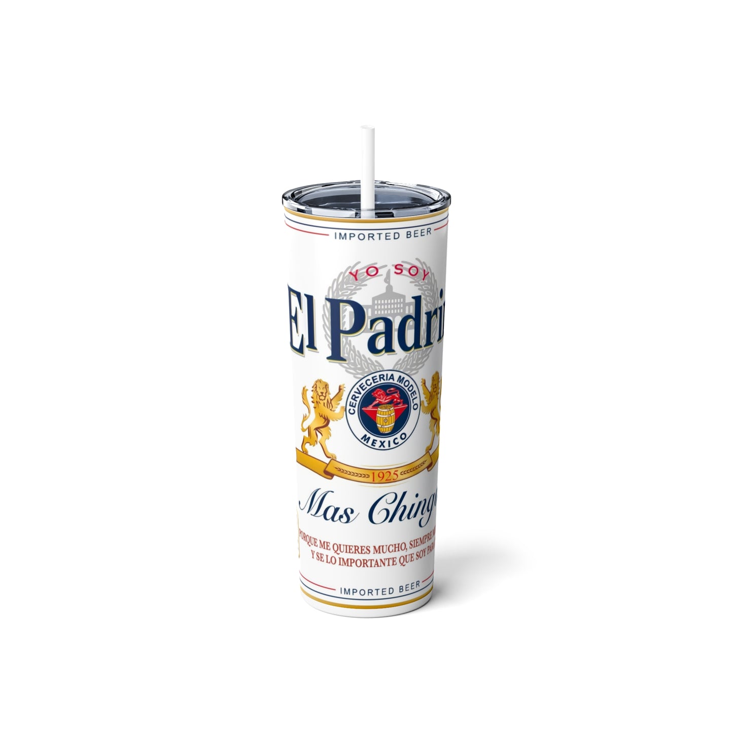 El Padrino Skinny Steel Tumbler with Straw, 20oz