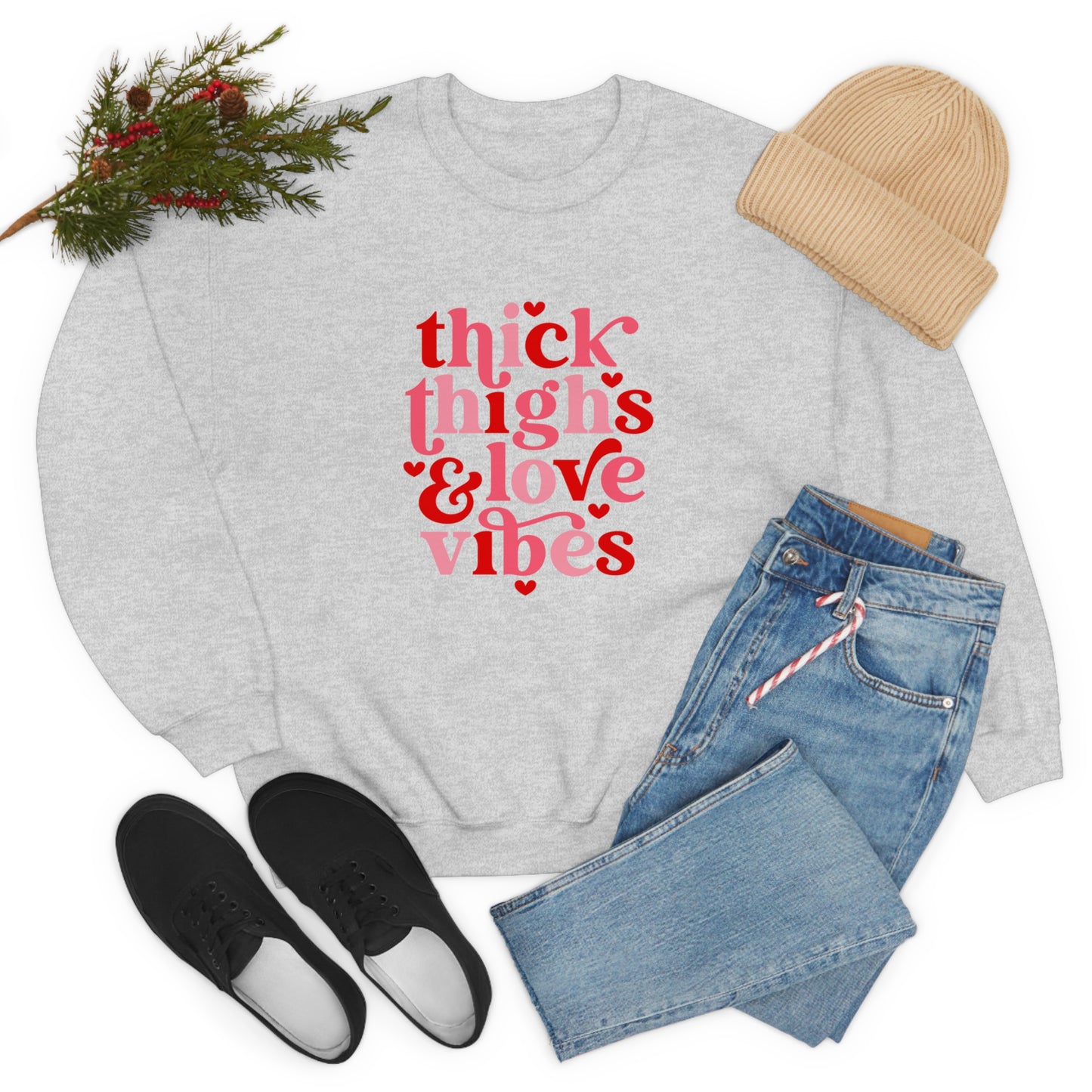 Thick Thighs Love Vibes Valentines Day Unisex Heavy Blend Crewneck Sweatshirt