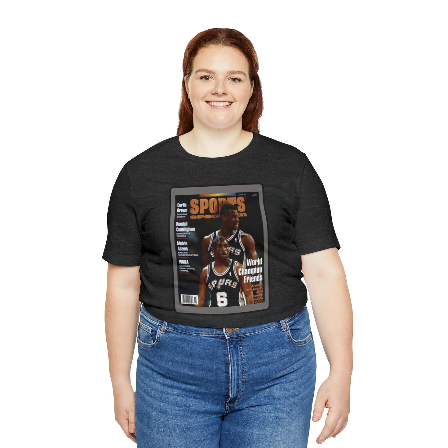 90s Throwback Spurs Basketball David Robinson Avery Johnson Sports Illustrated Unisex Jersey Short Sleeve Tee