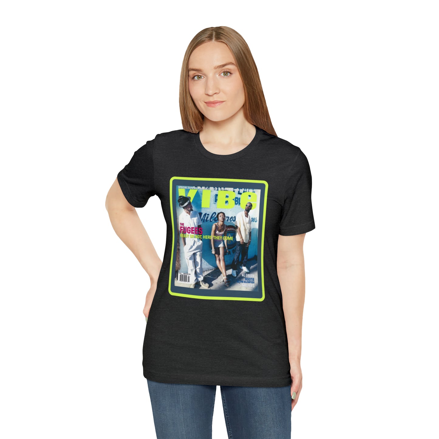 90s Throwback The Fugees Wyclef Jean, Pras Michel, and Lauryn Hill Vibe Magazine Unisex Jersey Short Sleeve Tee