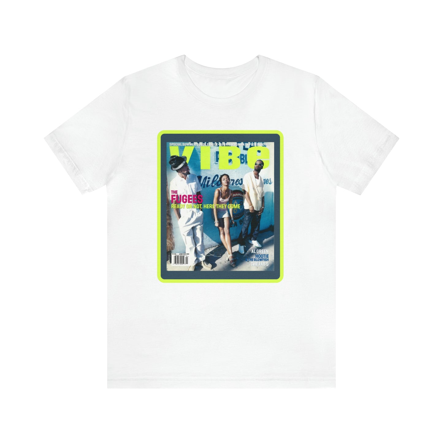 90s Throwback The Fugees Wyclef Jean, Pras Michel, and Lauryn Hill Vibe Magazine Unisex Jersey Short Sleeve Tee