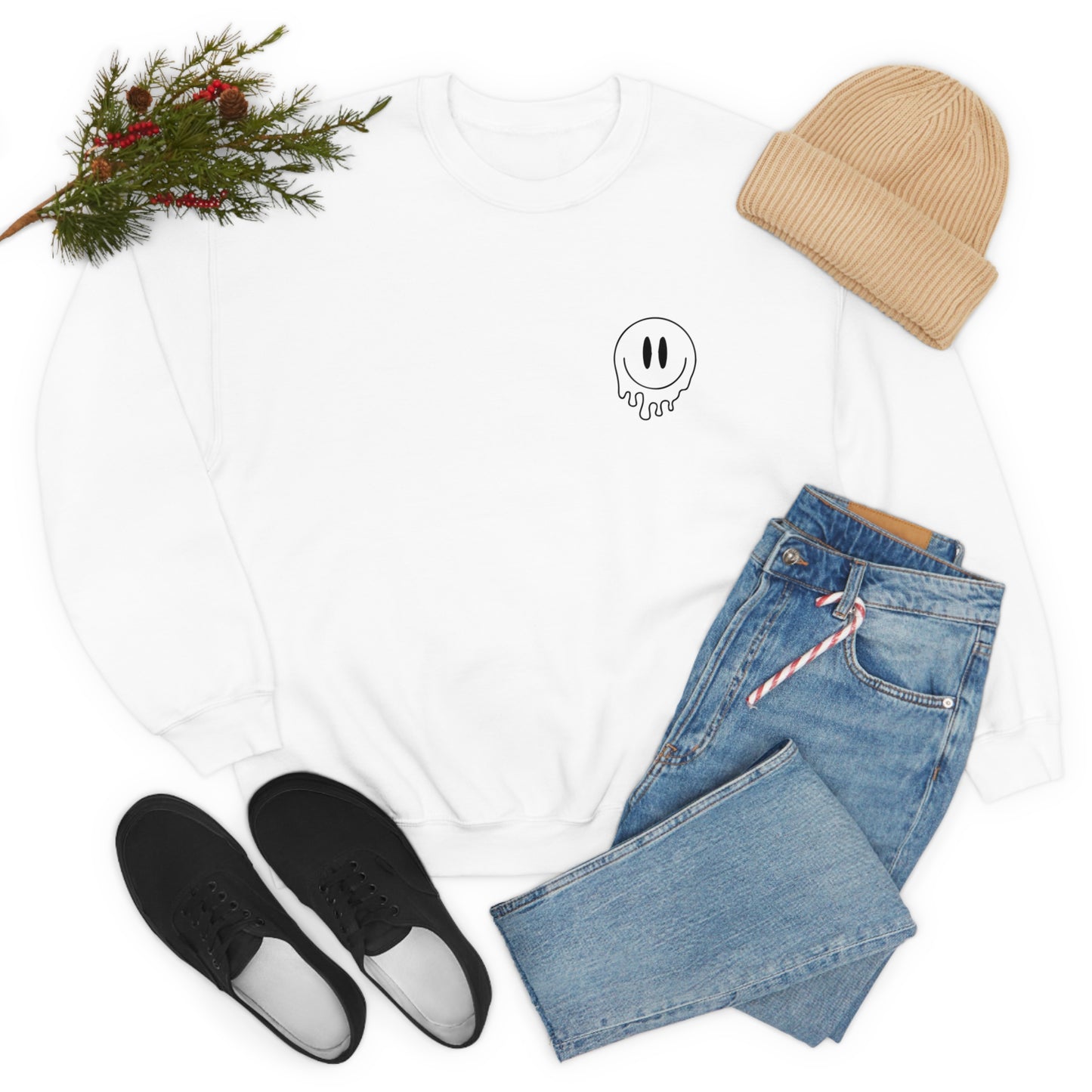 Melting Smiley Tired Moms Club Unisex DryBlend® Crewneck Sweatshirt Front/Back Print