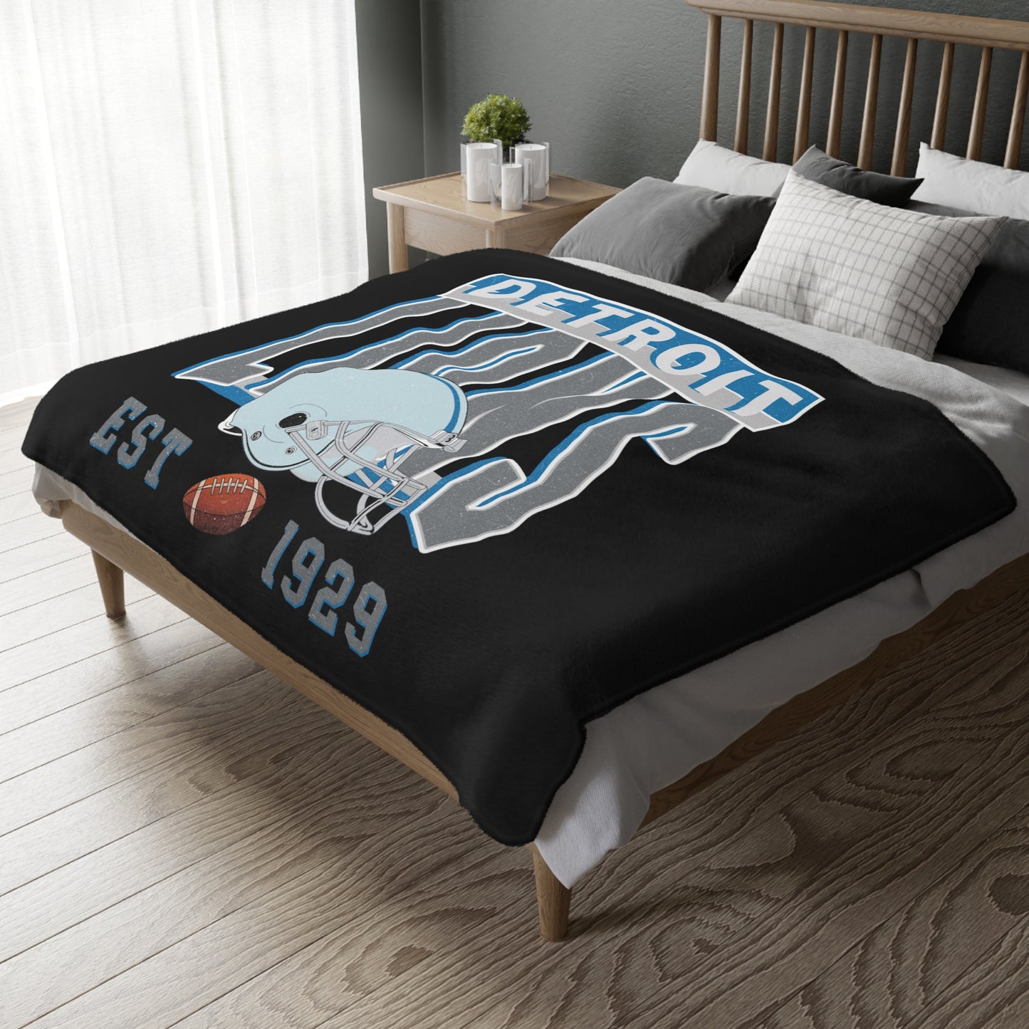 Detroit Football Velveteen Minky Throw Blanket