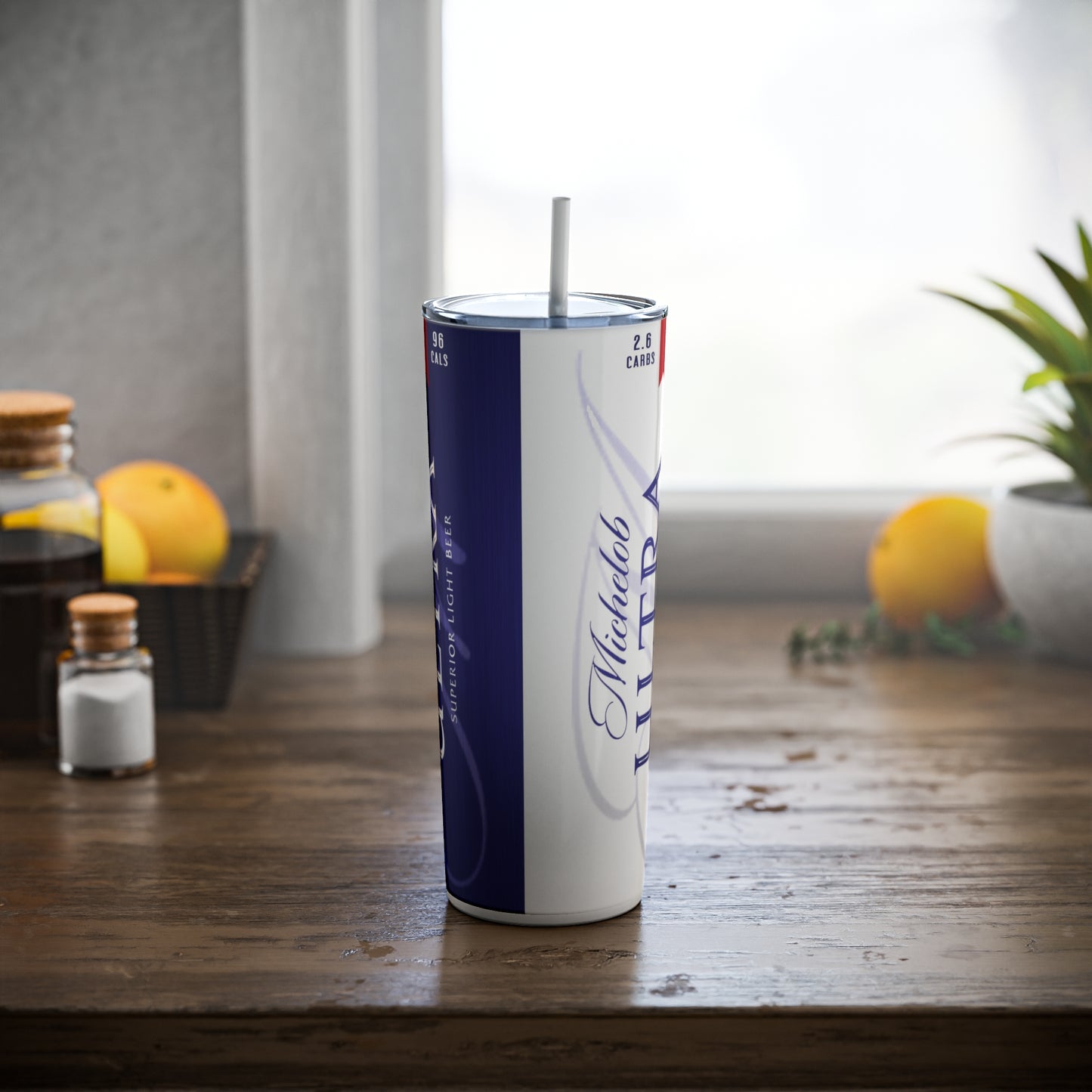 Beer Inspired Skinny Steel Tumbler with Straw, 20oz