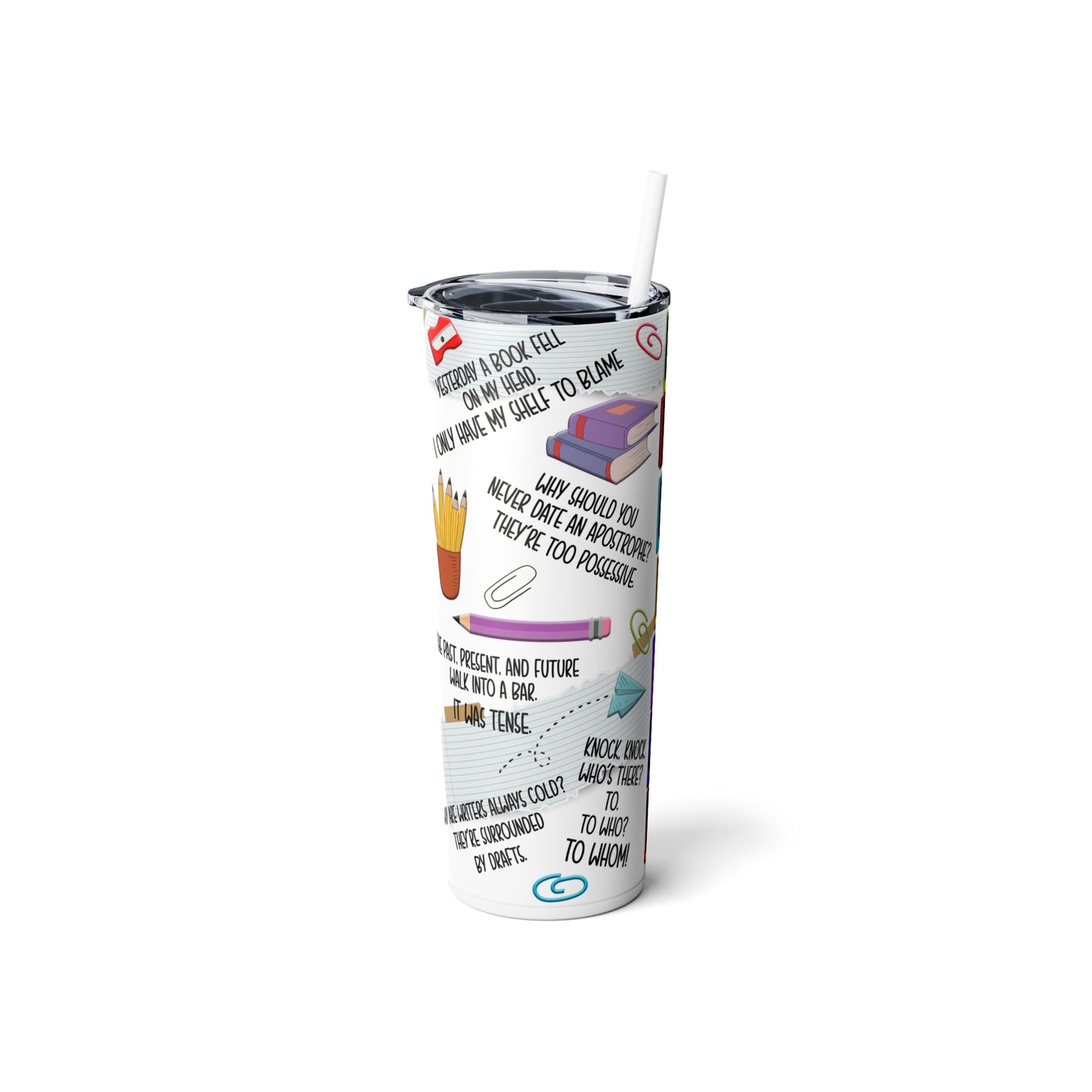 English Teacher Skinny Steel Tumbler with Straw, 20oz