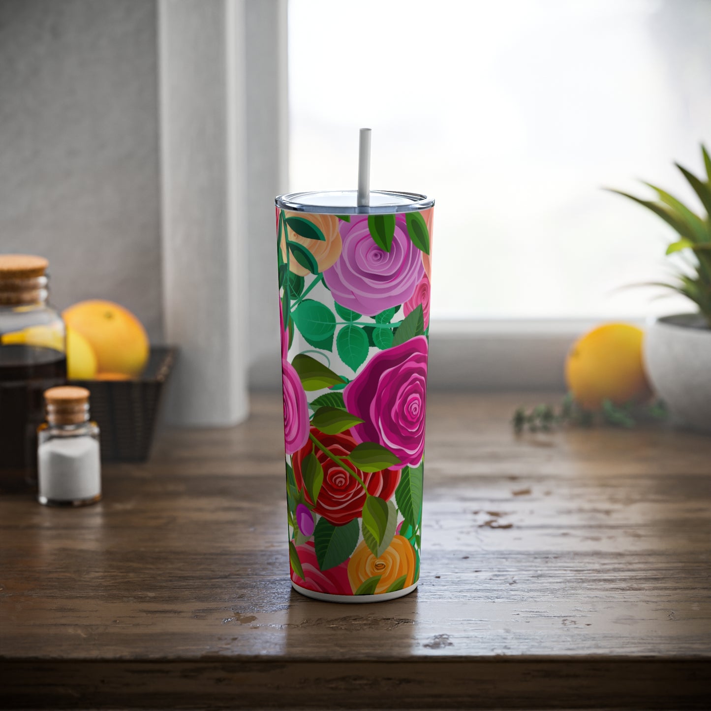 La Flor Steel Tumbler with Straw, 20oz