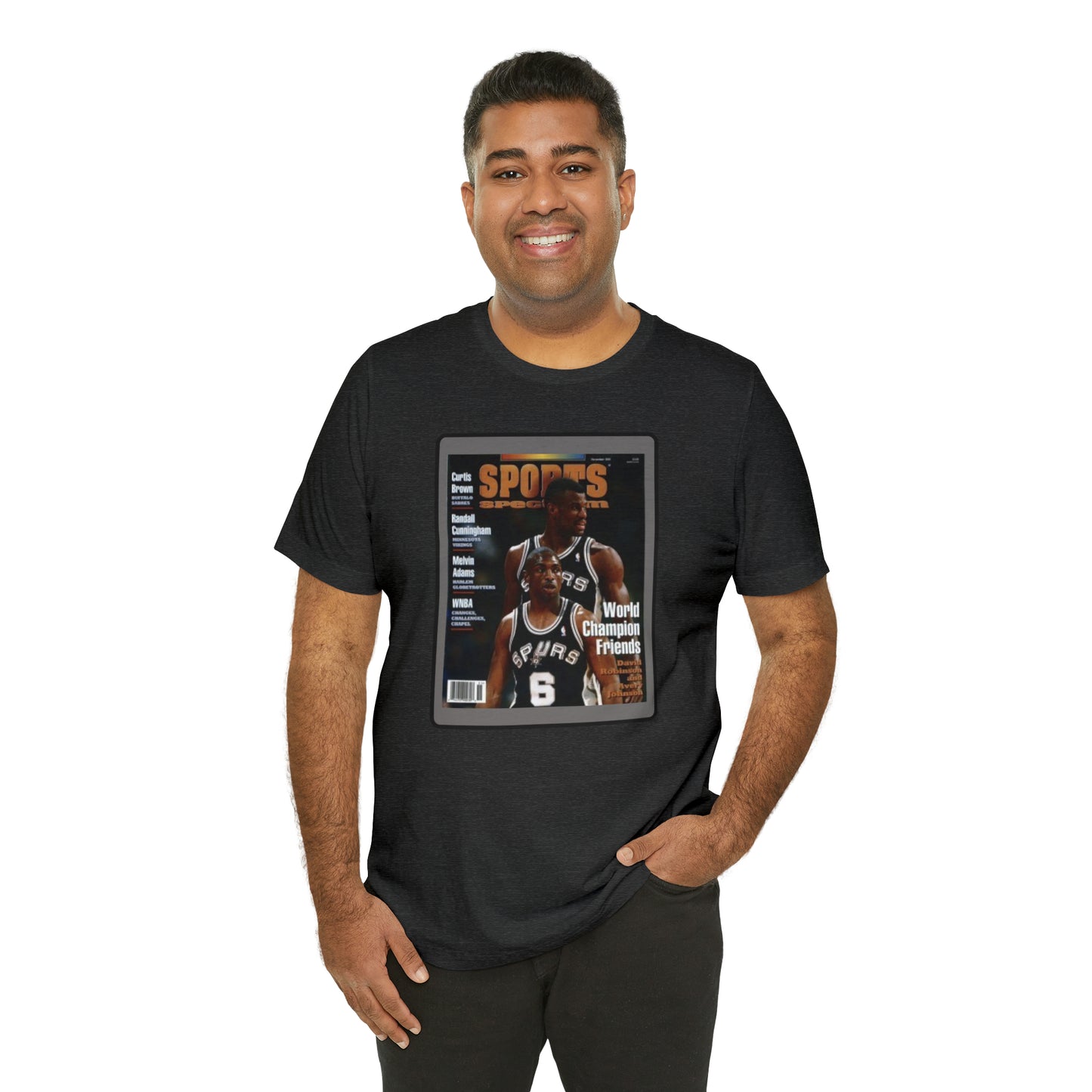 90s Throwback Spurs Basketball David Robinson Avery Johnson Sports Illustrated Unisex Jersey Short Sleeve Tee