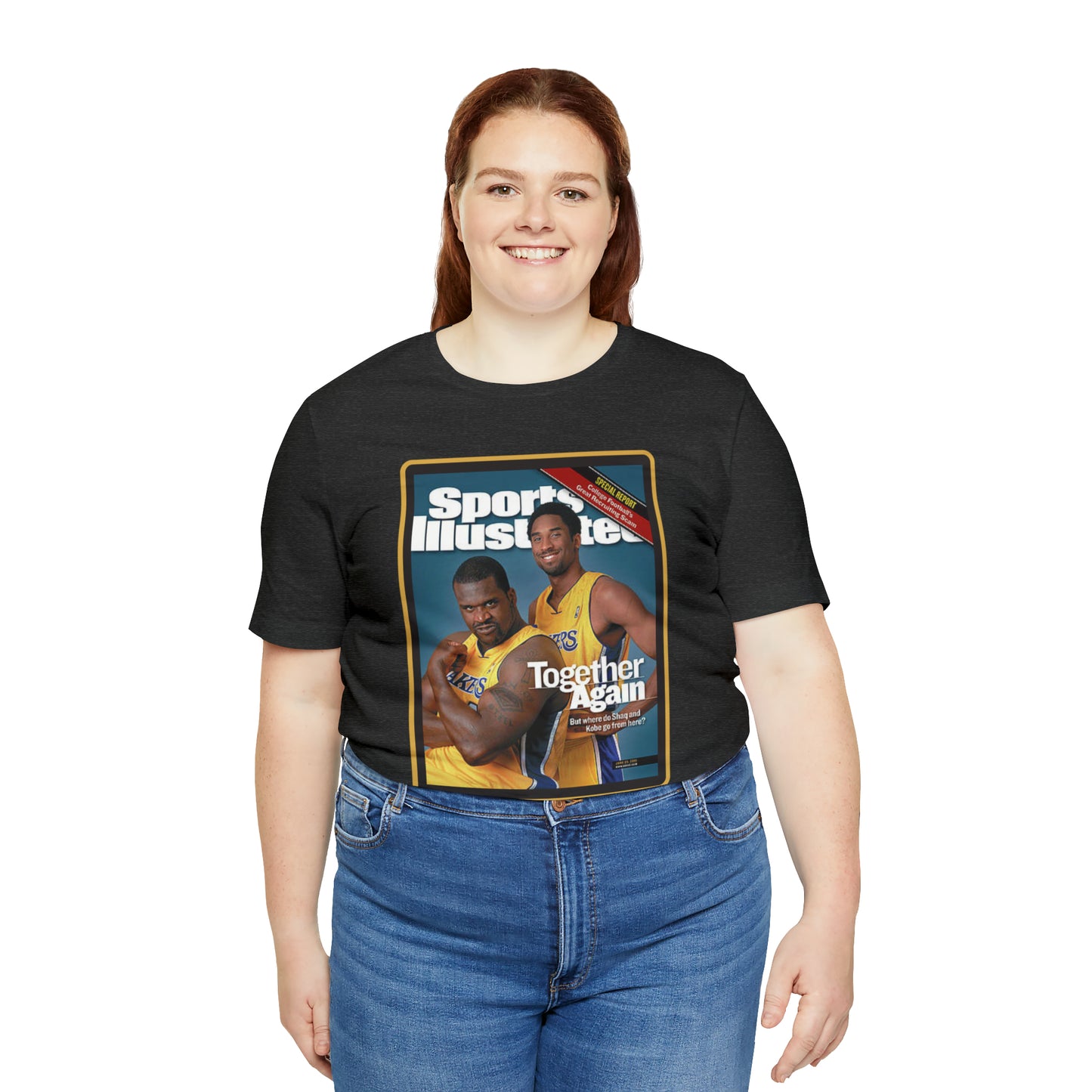 90s Throwback Lakers Kobe Shaq Sports Illustrated Magazine Unisex Jersey Short Sleeve Tee
