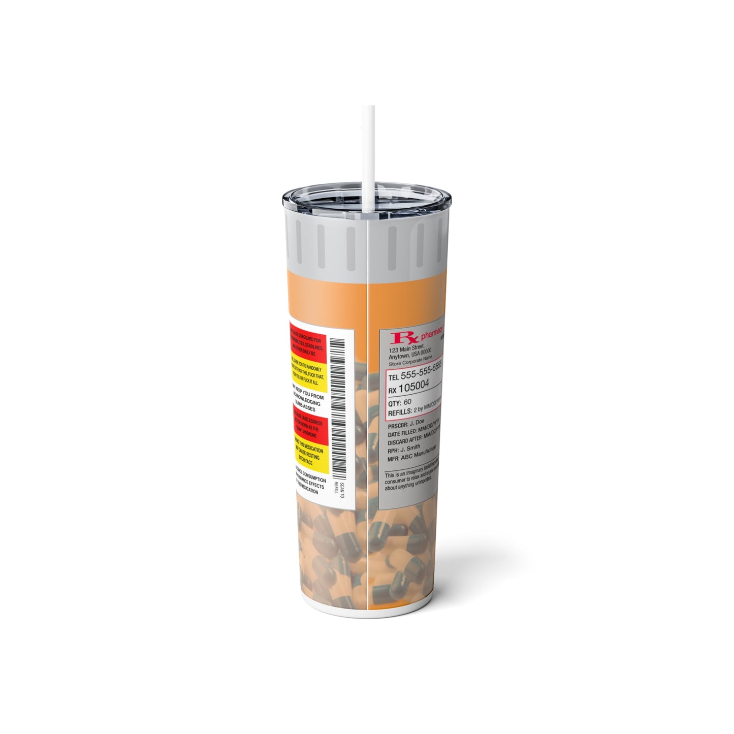 Fukitol Prescription Skinny Steel Tumbler with Straw, 20oz