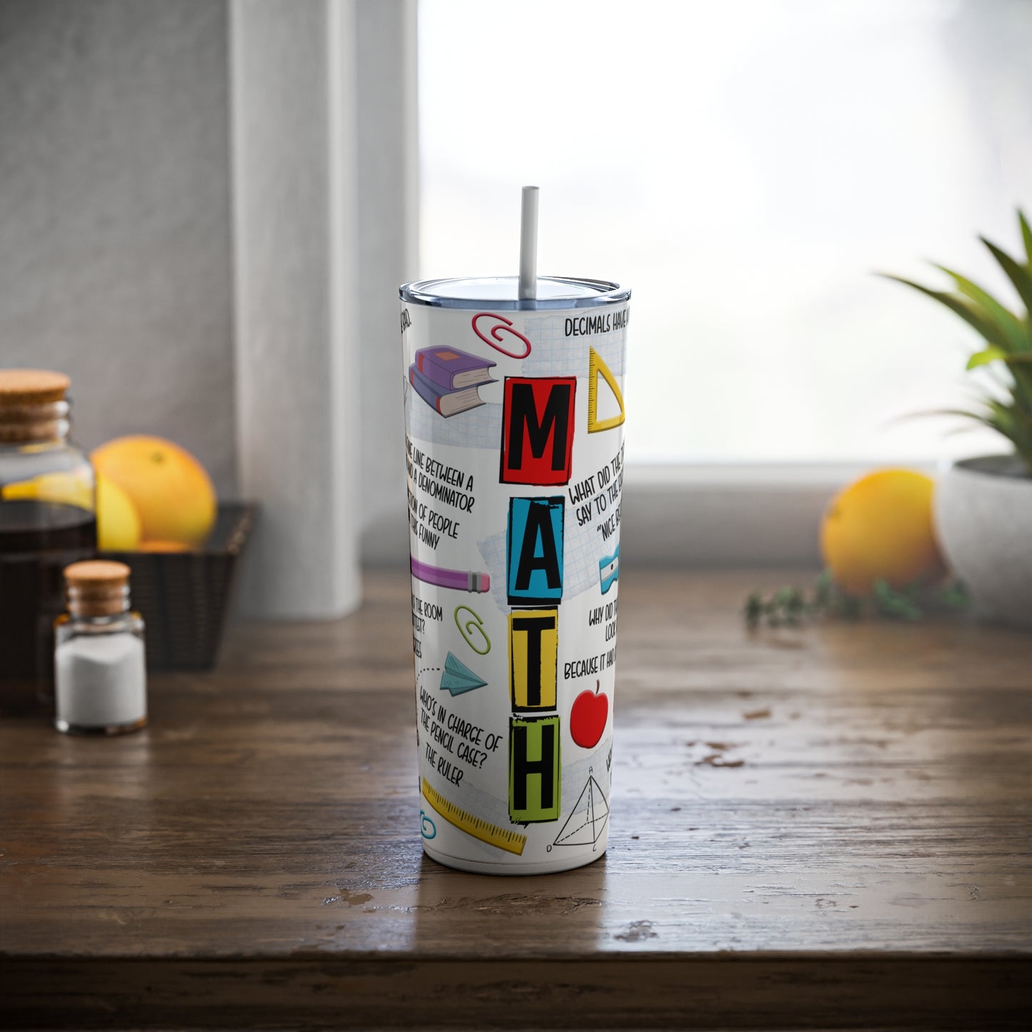 Math Teacher Skinny Steel Tumbler with Straw, 20oz