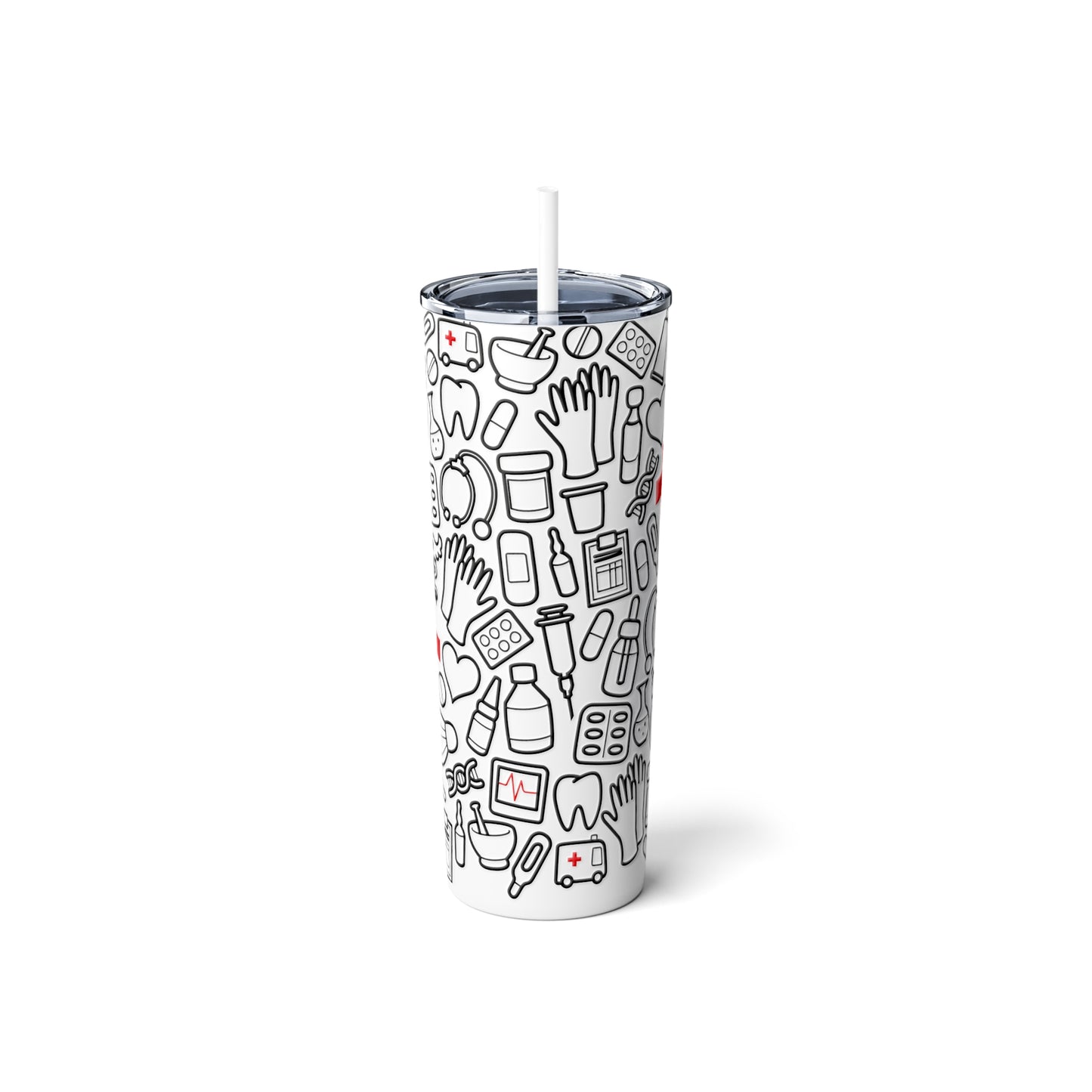Medical Tools Skinny Steel Tumbler with Straw, 20oz