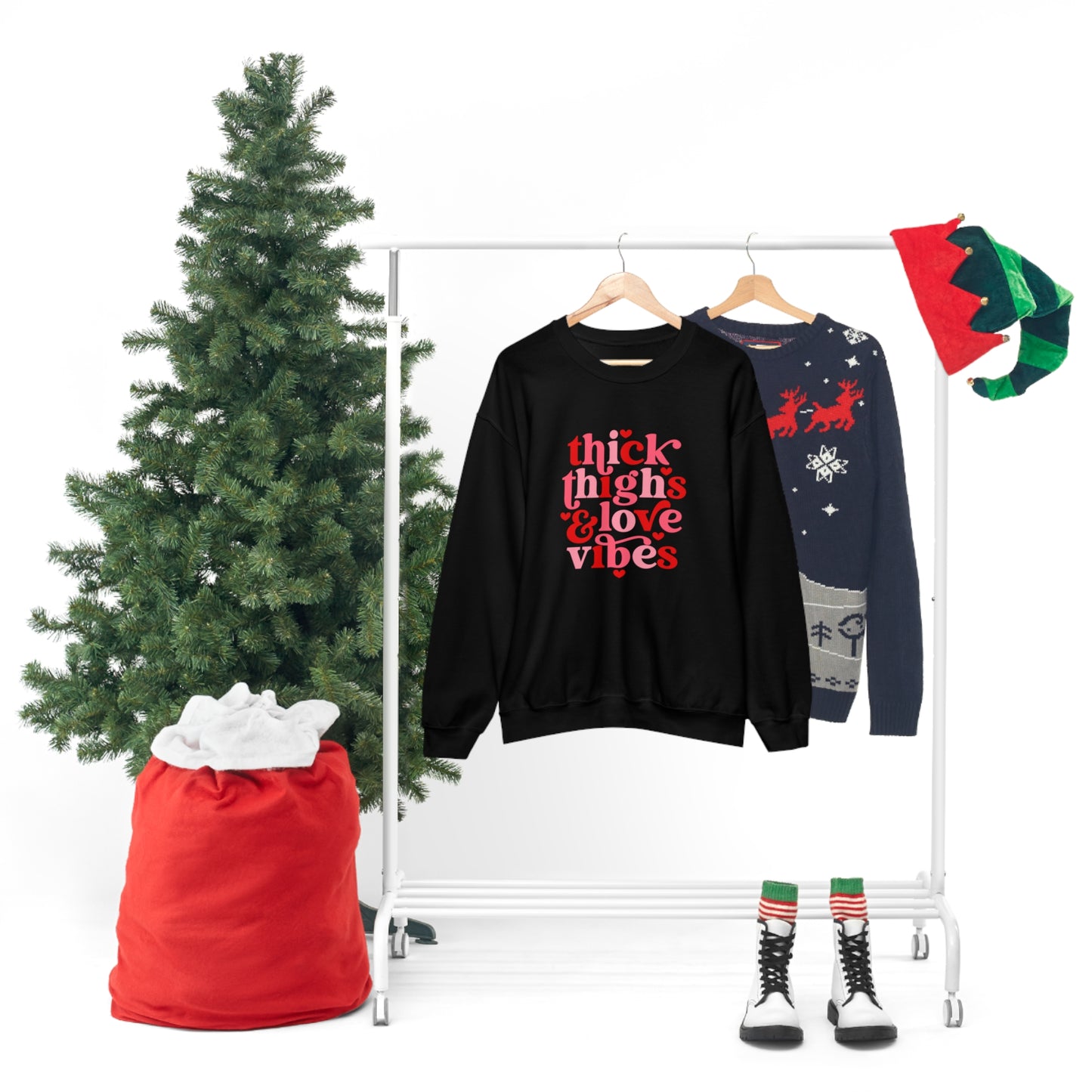 Thick Thighs Love Vibes Valentines Day Unisex Heavy Blend Crewneck Sweatshirt
