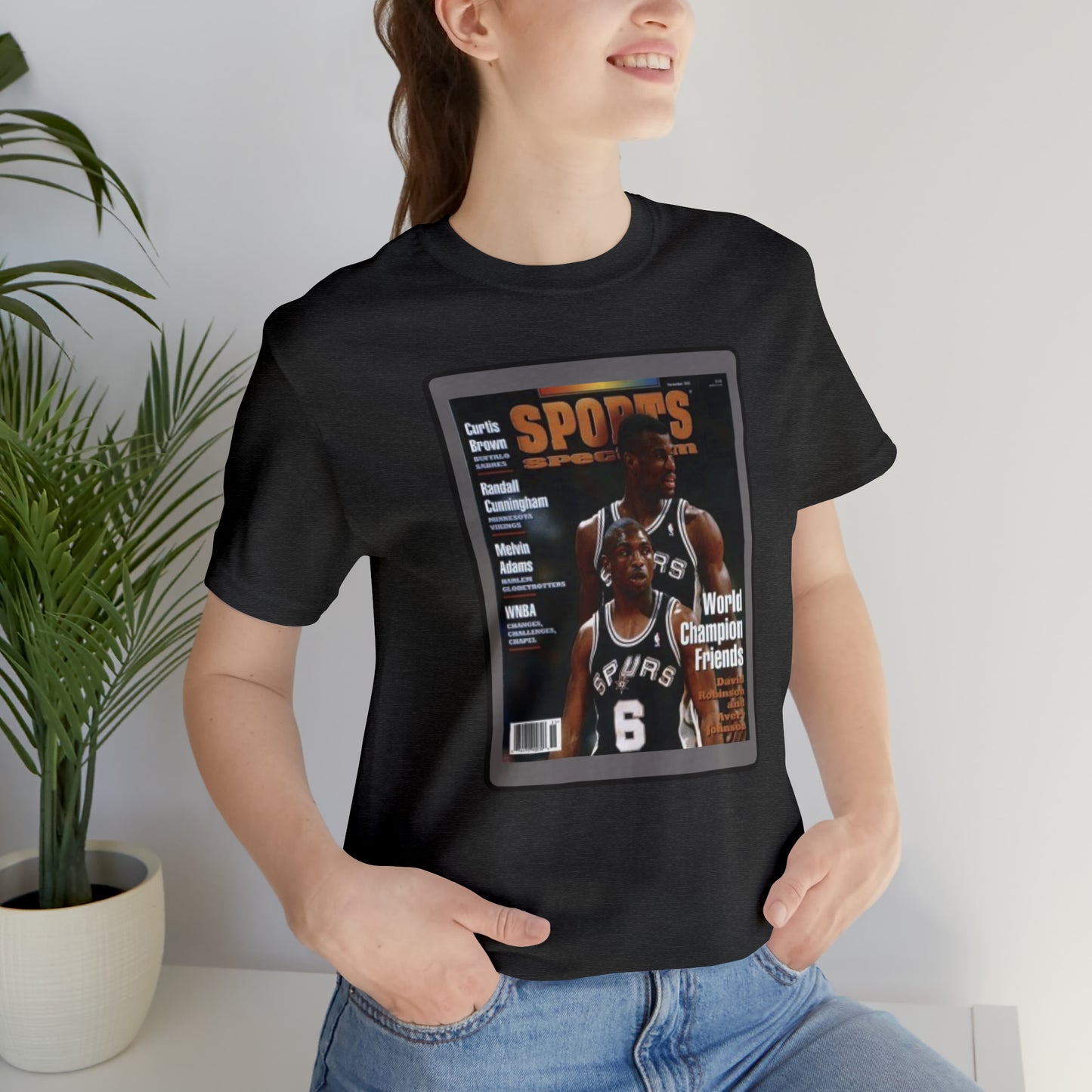 90s Throwback Spurs Basketball David Robinson Avery Johnson Sports Illustrated Unisex Jersey Short Sleeve Tee